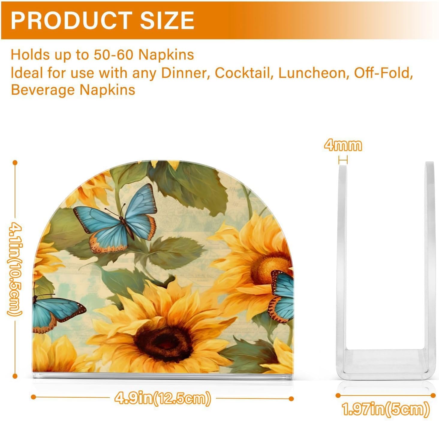 Sunflower and Butterfly Acrylic Napkin Holder Clear Crystal Tissue Paper Dispenser for Table, Kitchen Countertop, Restaurant, Decor