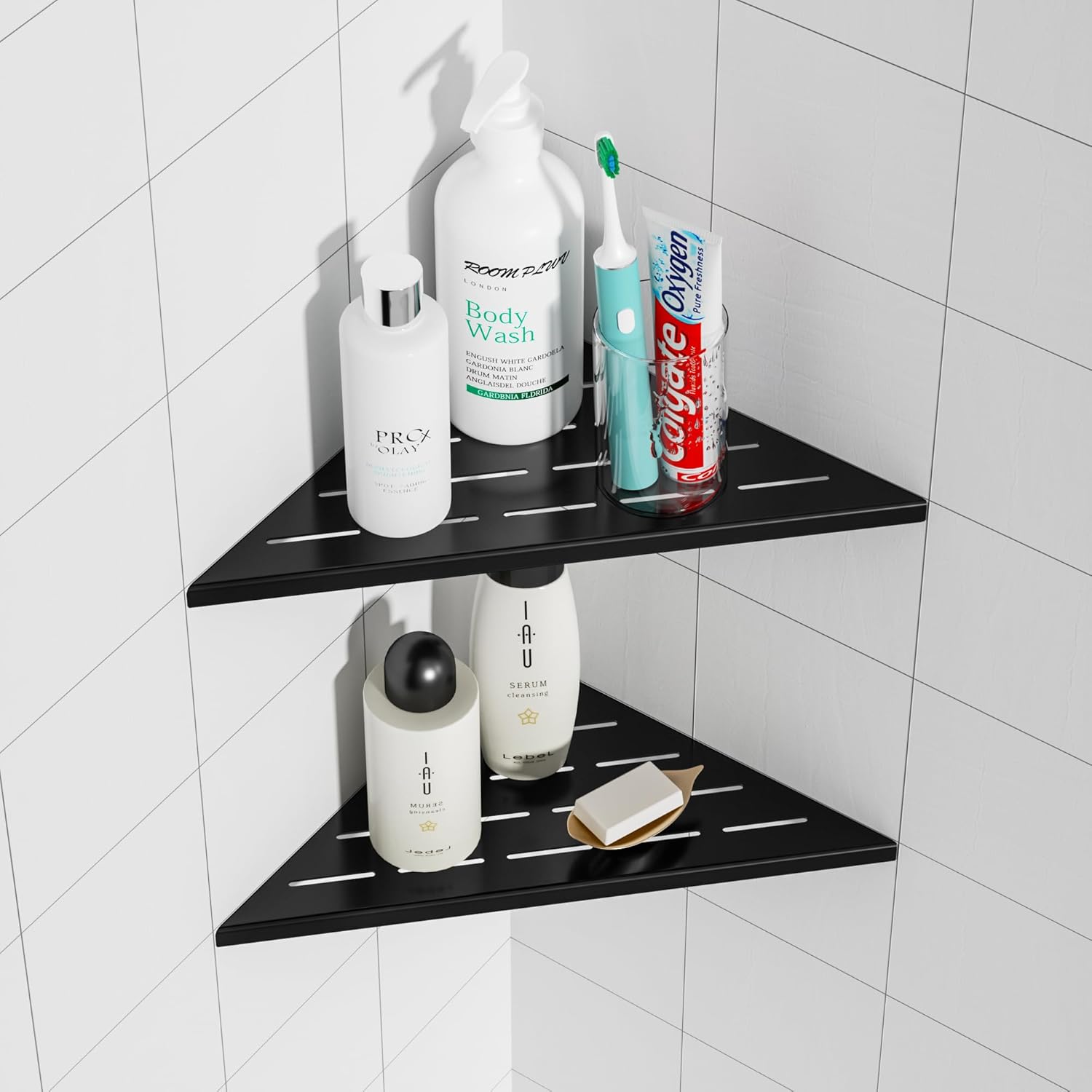 Neodrain Juego de 2 estantes esquineros de pared de color negro mate de 10 pulgadas, estantes de esquina flotantes para pared, estantes de