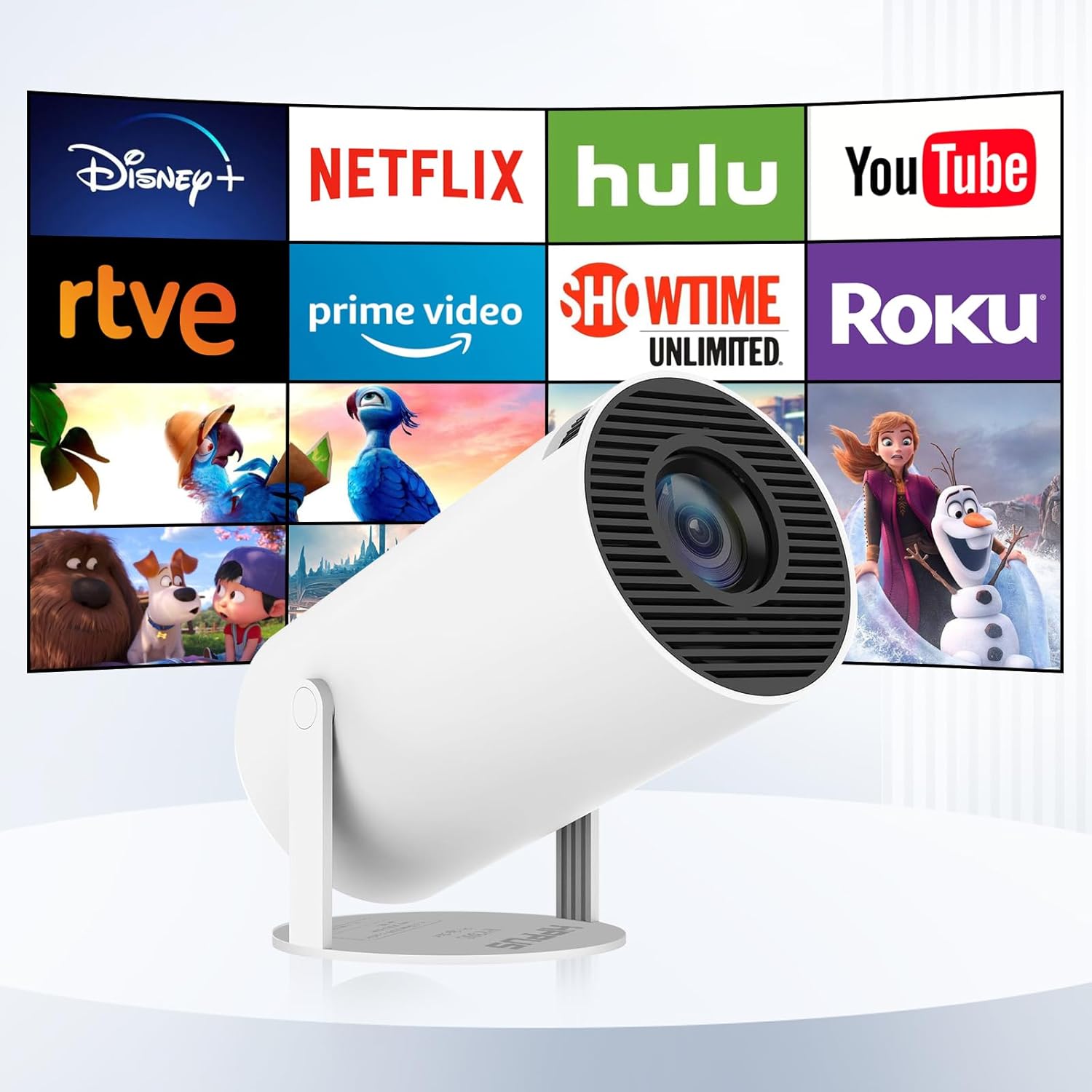Auto Keystone Proyector inteligente con Android TV 11.0 HIPPUS, proyector Bluetooth WiFi 5G compatible con 4K, mini proyector de películas portátil