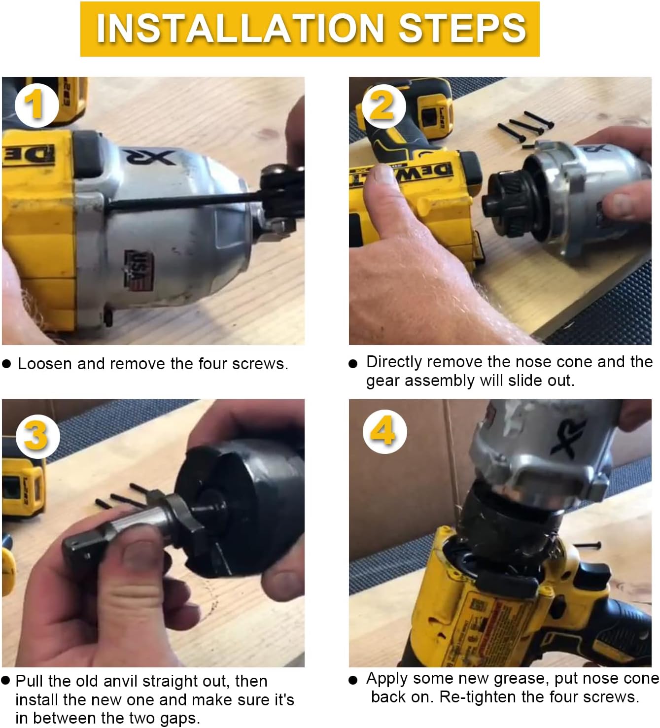 N415874 – Conjunto de repuesto de yunque de 12 para llave de impacto inalámbrica Dewalt DCF899 DCF899B DCF899M1 DCF899P1 DCF899P1 DCF899P2, no para