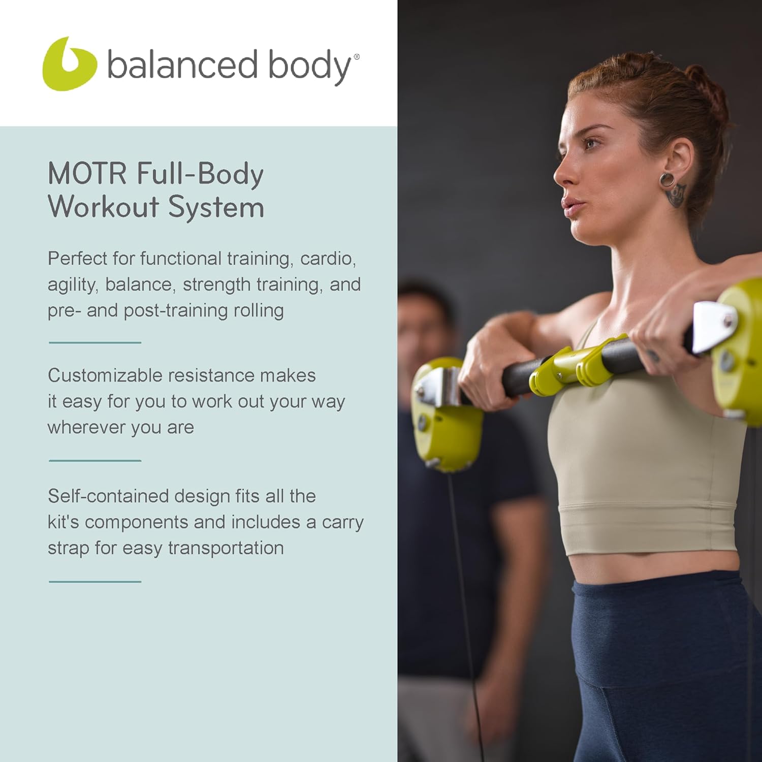 Balanced Body MOTR Barra de pilates, equipo de entrenamiento para fitness, equilibrio fuerza y agilidad, equipo de ejercicio para abdominales,