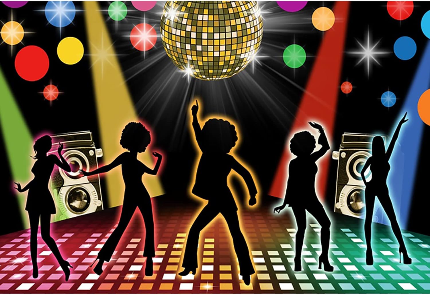 Telón de fondo de fiesta de discoteca de 12 x 10 pies, discoteca neón para adultos de regreso a los años 60, 70, 80, 90, discoteca bailando, noche,