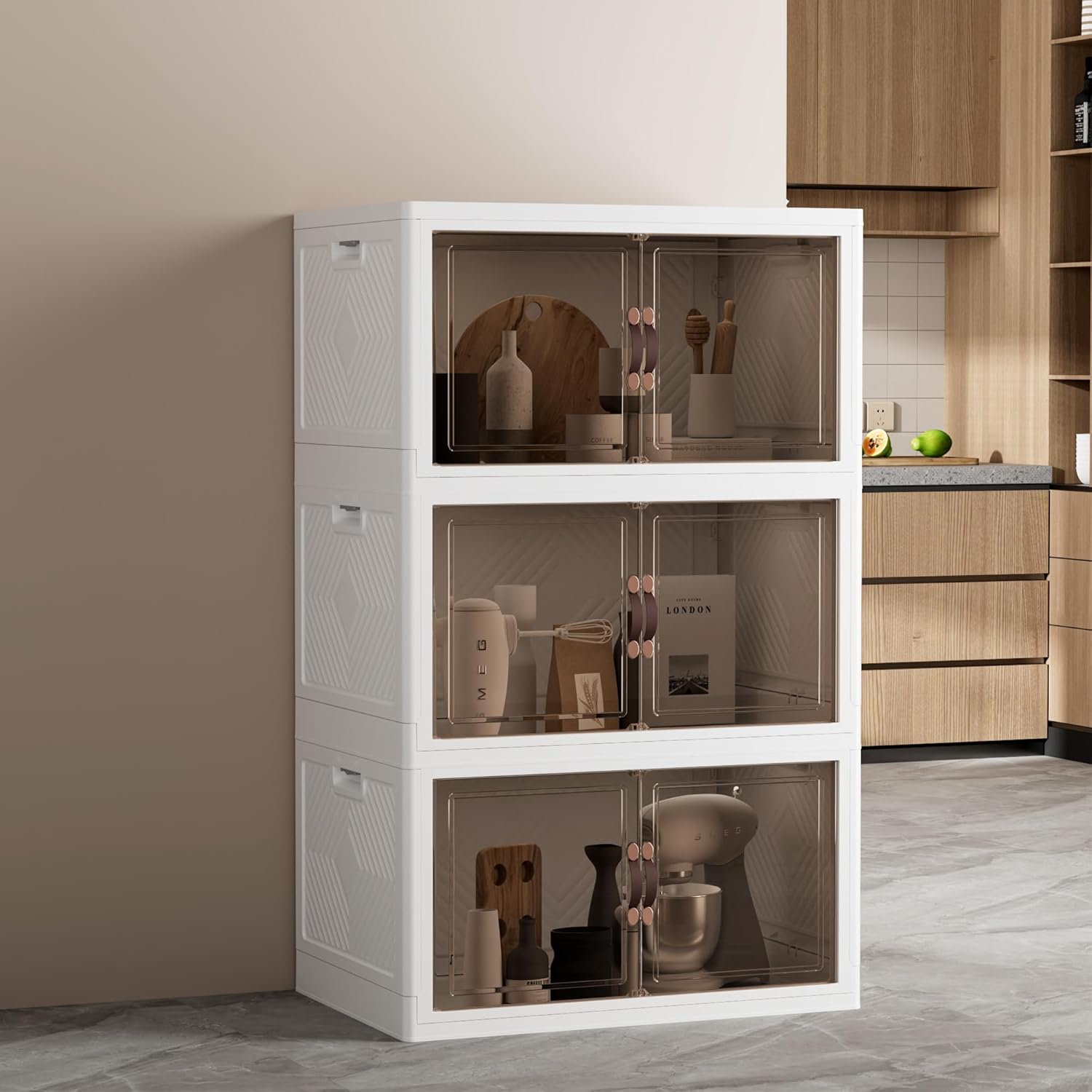 JOYMOOP Organizador plegable de almacenamiento, caja de almacenamiento plegable de 84 cuartos de galón con ruedas y puerta, contenedor de