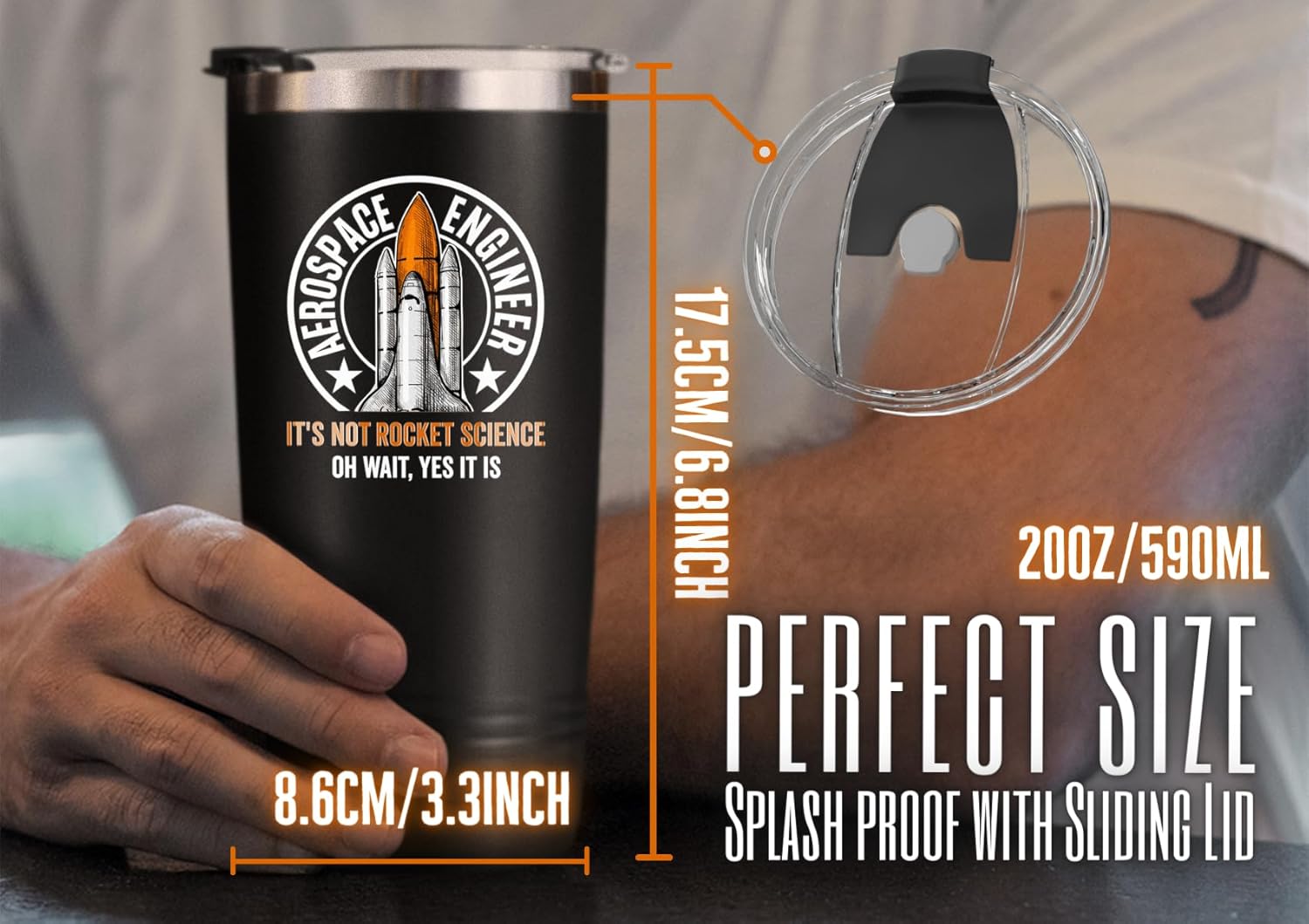 Onebttl Regalos aeroespaciales para hombres, 20 onzas, regalos espaciales, vaso de acero inoxidable con tapa, taza de café de viaje con aislamiento