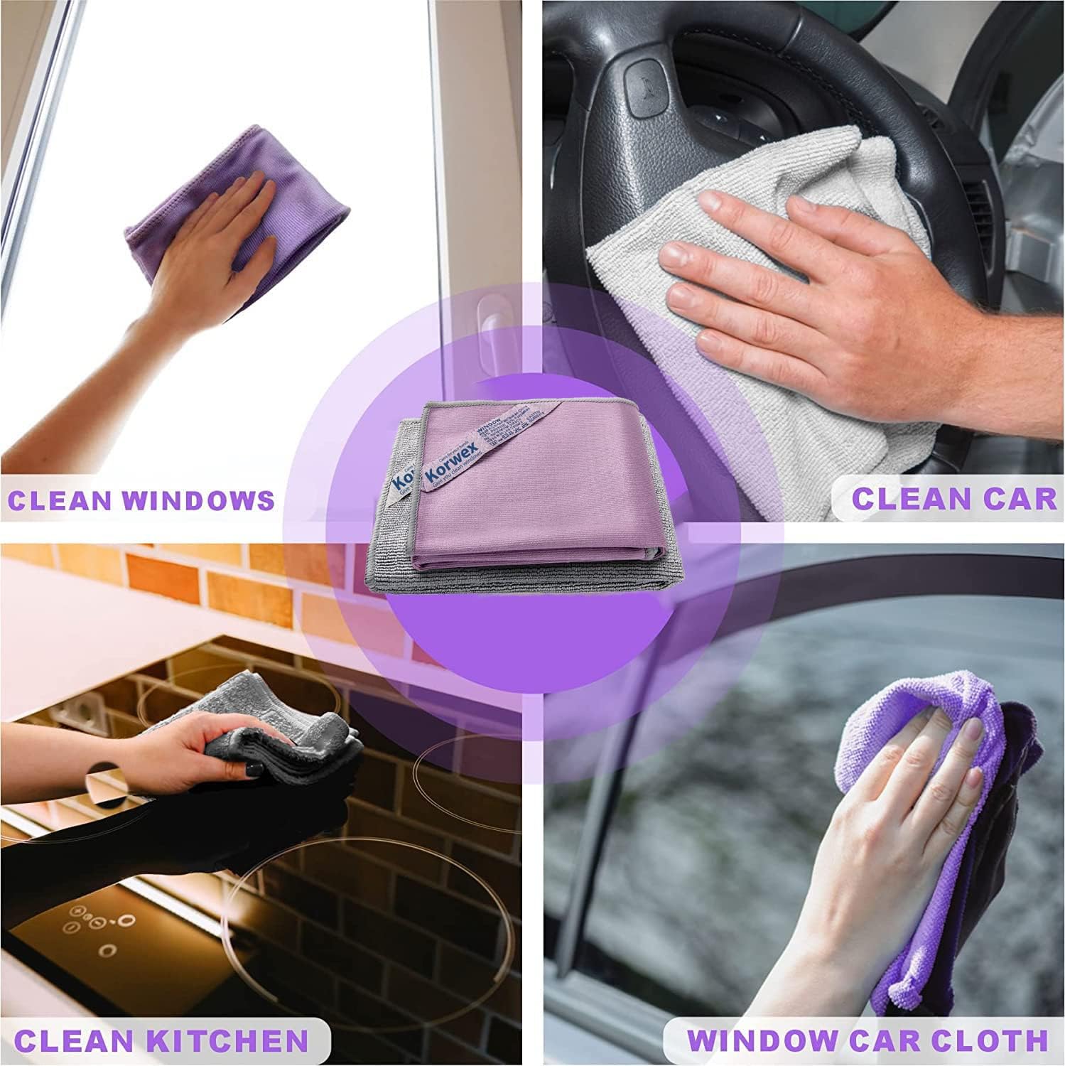 Paño de limpieza de ventanas (morado) y paño Enviro (gris), paño de limpieza de paquete básico, sin rayas (morado, 1 paquete, gris, 1 unidad)