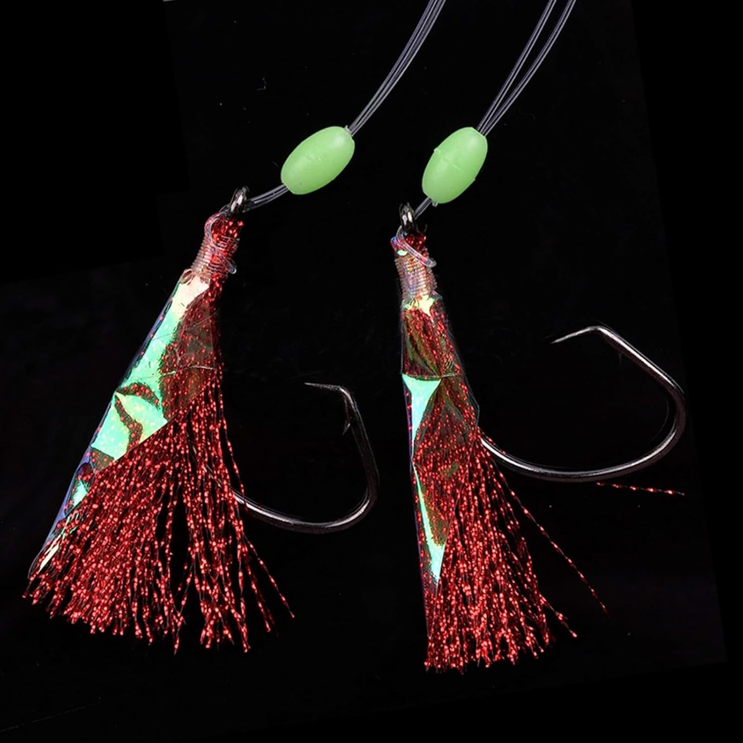 Aparejos de pesca para cebo de agua salada, aparejos de bacalao de roca de pesca, anzuelos intermitentes con cuentas luminosas, línea de pesca