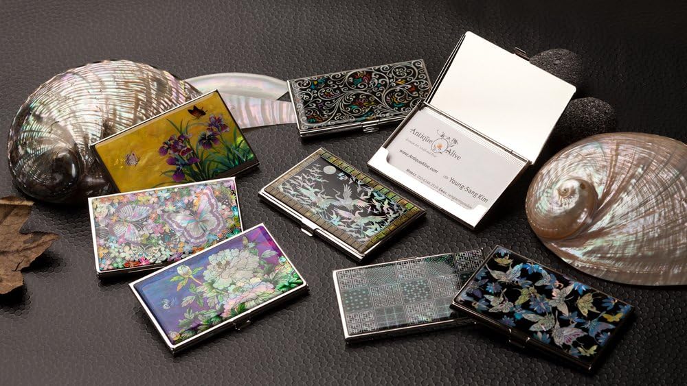Funda de tarjeta de visita con protección de bloqueo RFID, diseño de nácar, tarjetero de crédito, funda de metal para tarjetas de nombre, de acero