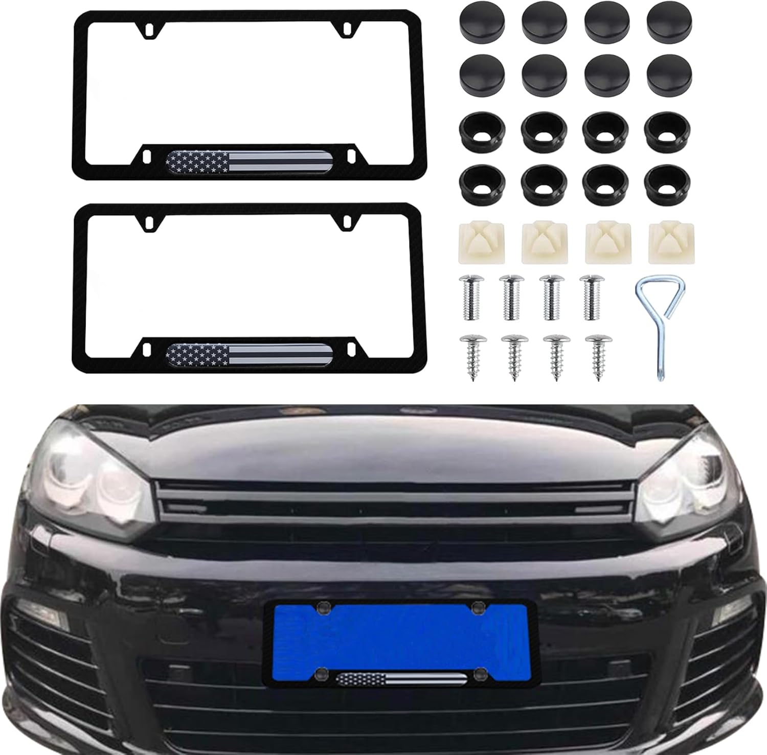 2 marcos para matrícula de automóvil, soporte para placa patriótica de bandera estadounidense, cubiertas para matrícula de automóvil con tornillos y