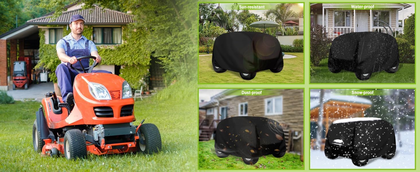 HCFGS Cubierta de cortacésped para montar, cubierta impermeable para tractor para cubiertas de hasta 54 pulgadas, poliéster Oxford 420D resistente,