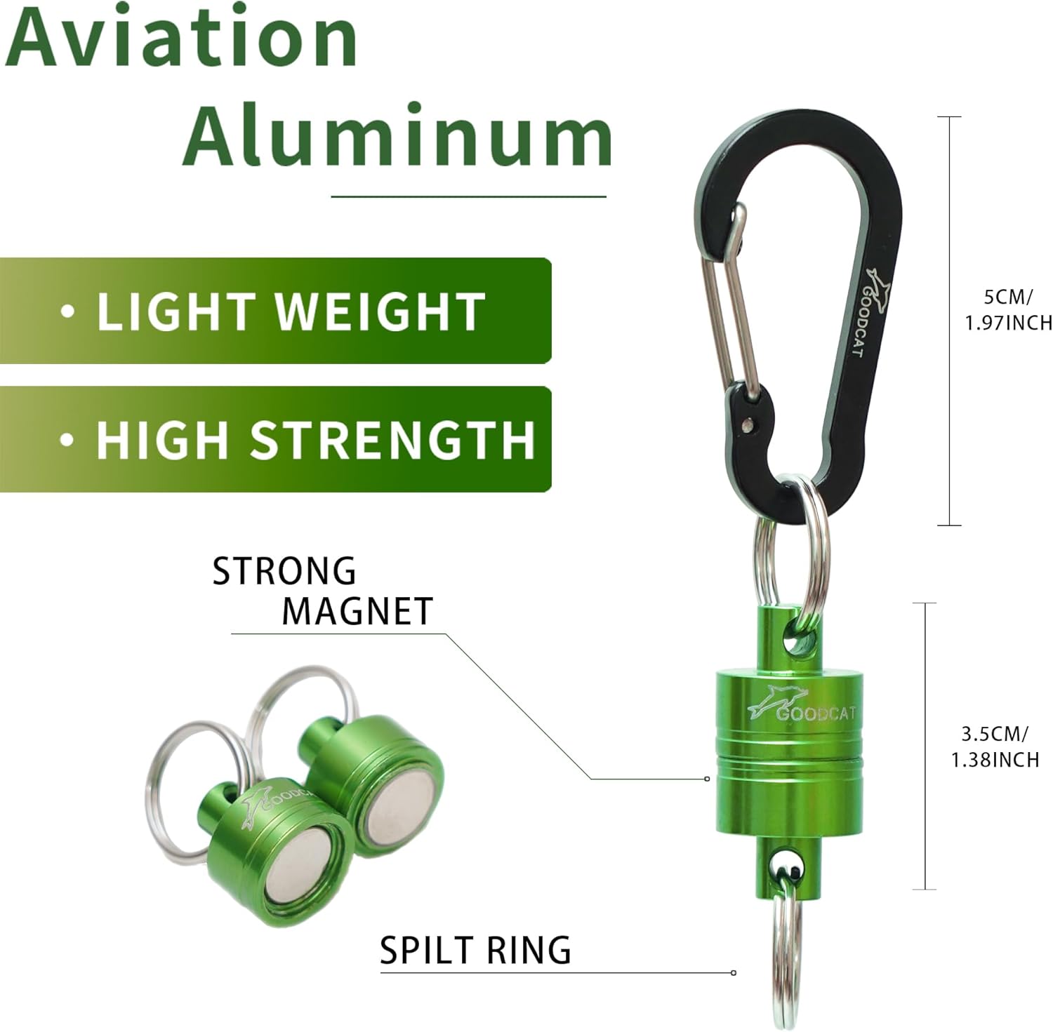 GOODCAT Llavero magnético más fuerte de liberación de red magnética con mosca, retractor de clip magnético con mosquetón retráctil