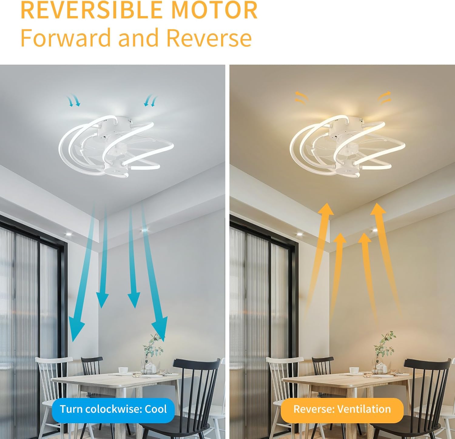 Moderno ventilador de techo remoto inteligente para dormitorio de 19.7 pulgadas con luz LED, lámpara de montaje empotrado de perfil bajo con