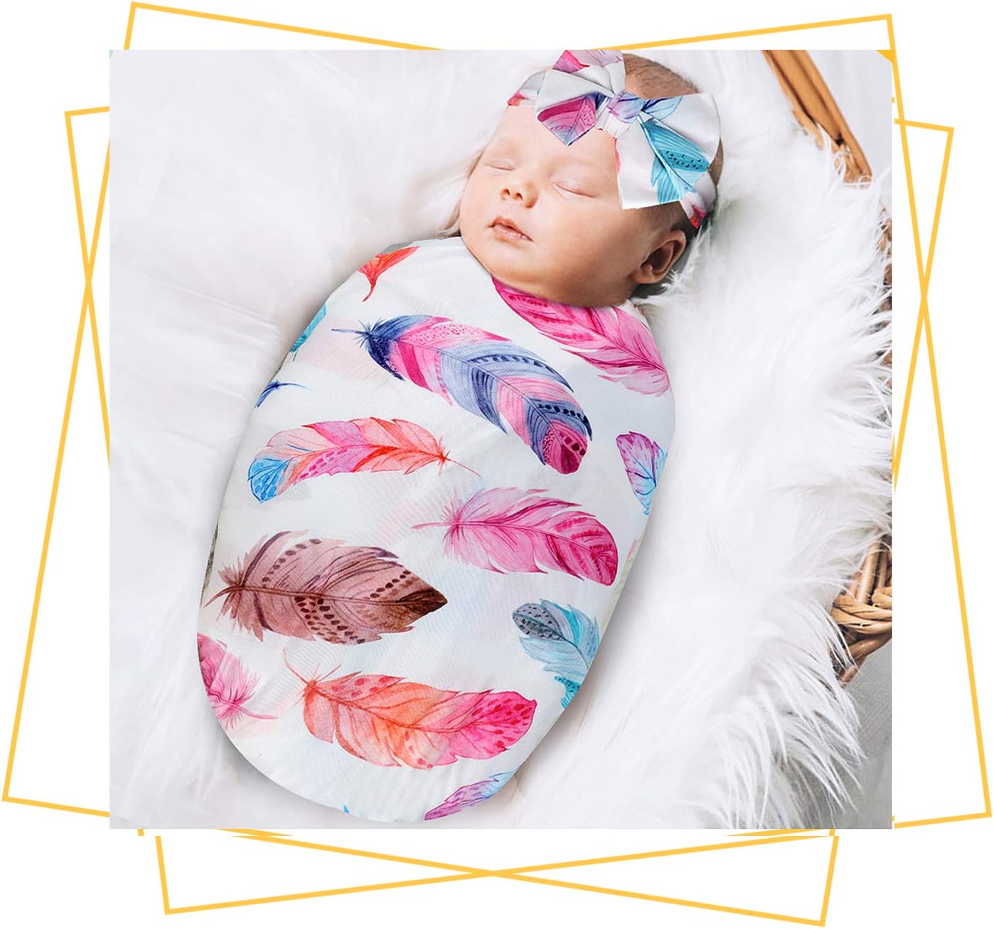 Set de manta y banda para la cabeza para recién nacido, envoltura para bebé unisex suave, regalos para niño y niña