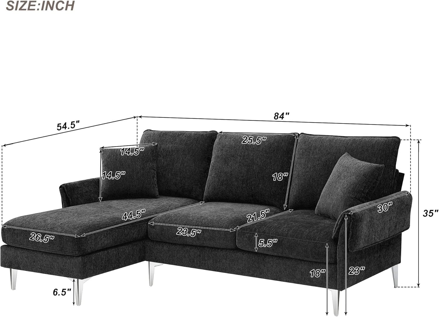 Sofá modular convertible, juego de muebles de felpilla en forma de L de 84 pulgadas, cómodos sofás de 4 asientos con diván reversible y espuma