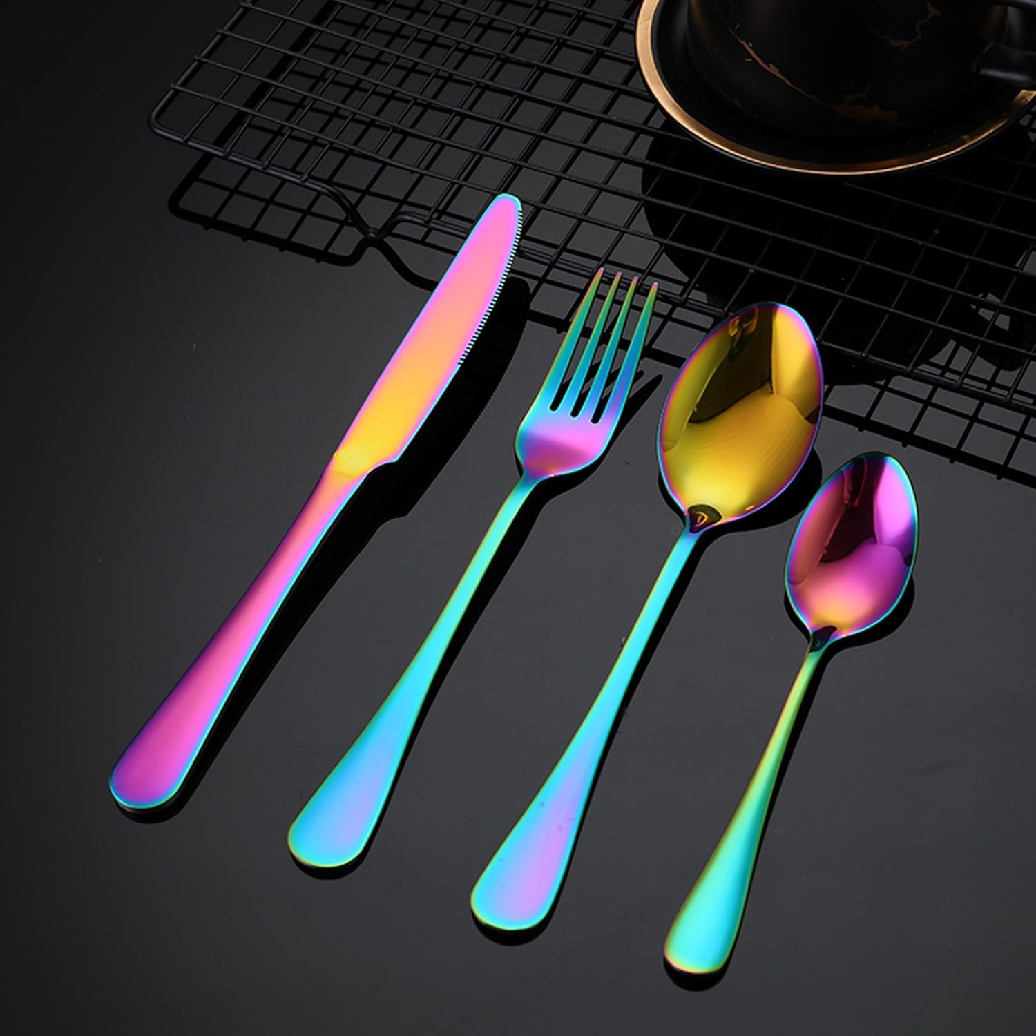 Juego de cubiertos personalizados grabados de 4 piezas de 9 pulgadas, cubiertos de acero inoxidable con cuchara, cuchillo, tenedor, acabado espejo,