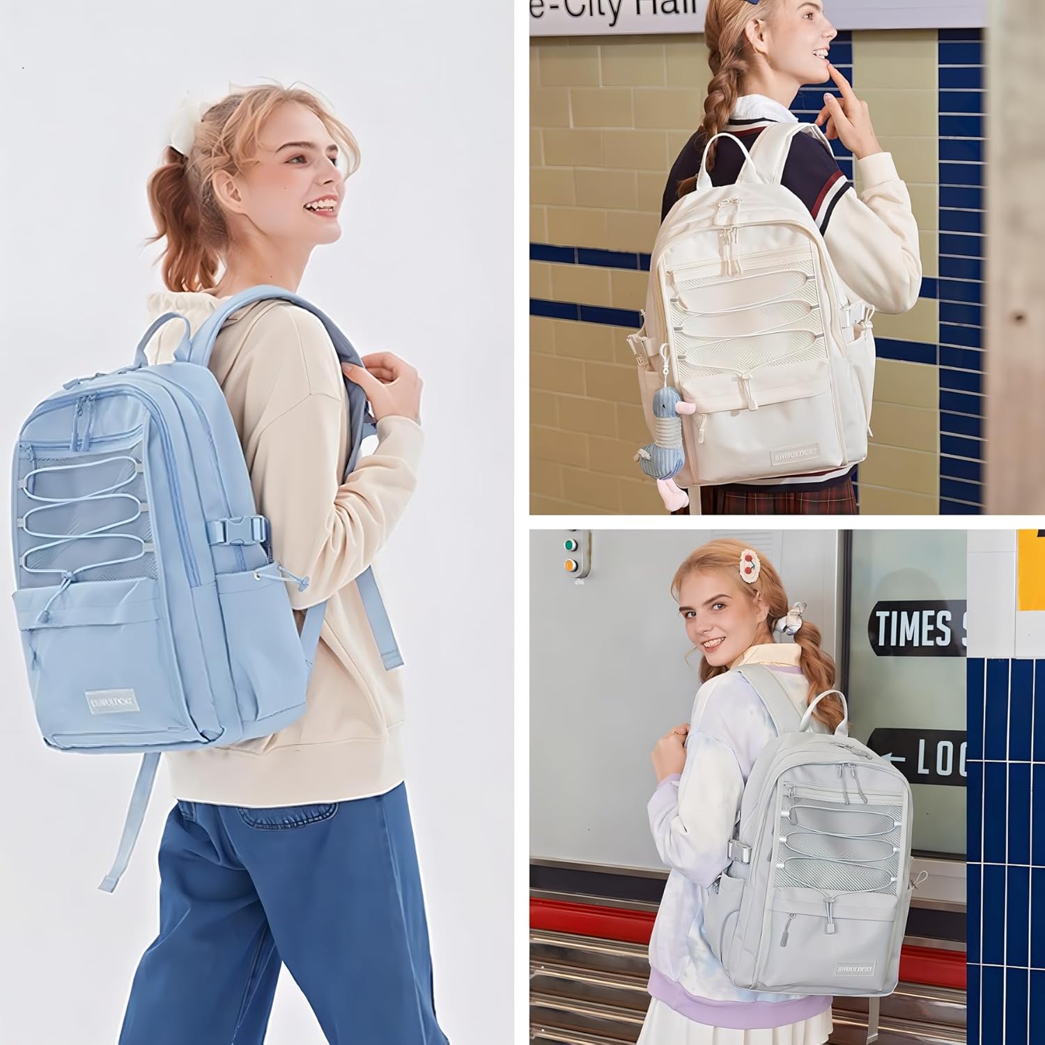 Mochila para escuela, universidad, adolescentes, estudiantes, bolsa de viaje estética con compartimento para laptop, mochila escolar casual, Blanco,