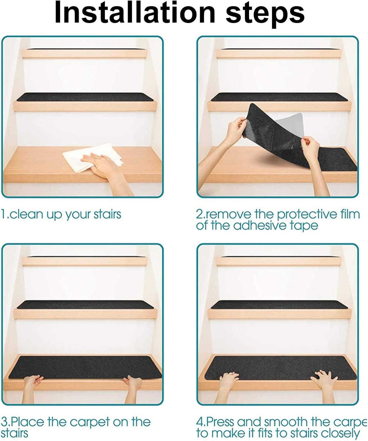 Altsuceser Tapetes antideslizantes para escaleras, autoadhesivos, para escaleras, interiores para peldaños de madera, alfombras silenciosas