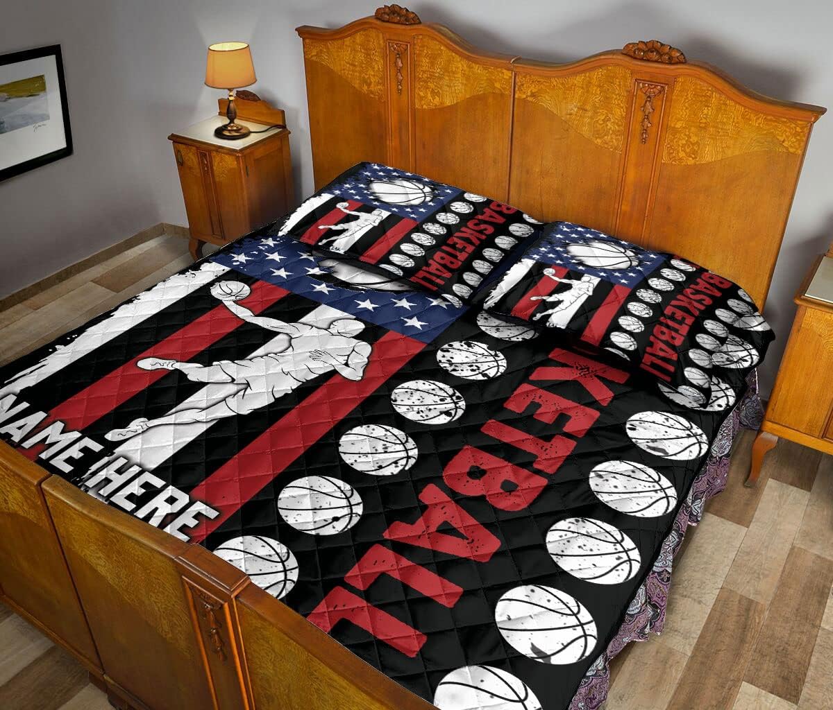 OhaPrints Juego de ropa de cama y fundas de almohada con diseño de bandera de jugador de baloncesto personalizados, regalos únicos con nombre