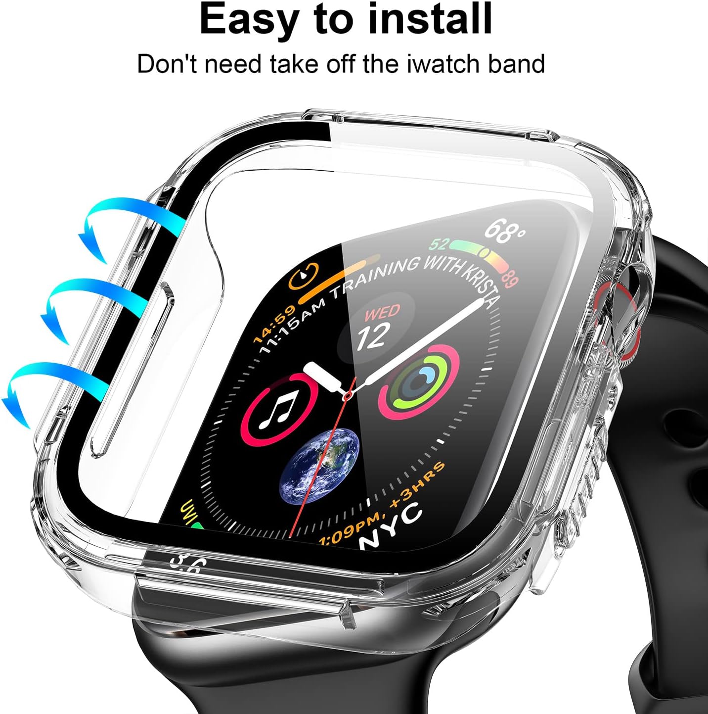 Mesime Funda resistente compatible con Apple Watch Series 9, 8, 7, 1.614 in con protector de pantalla de vidrio templado, funda para iWatch