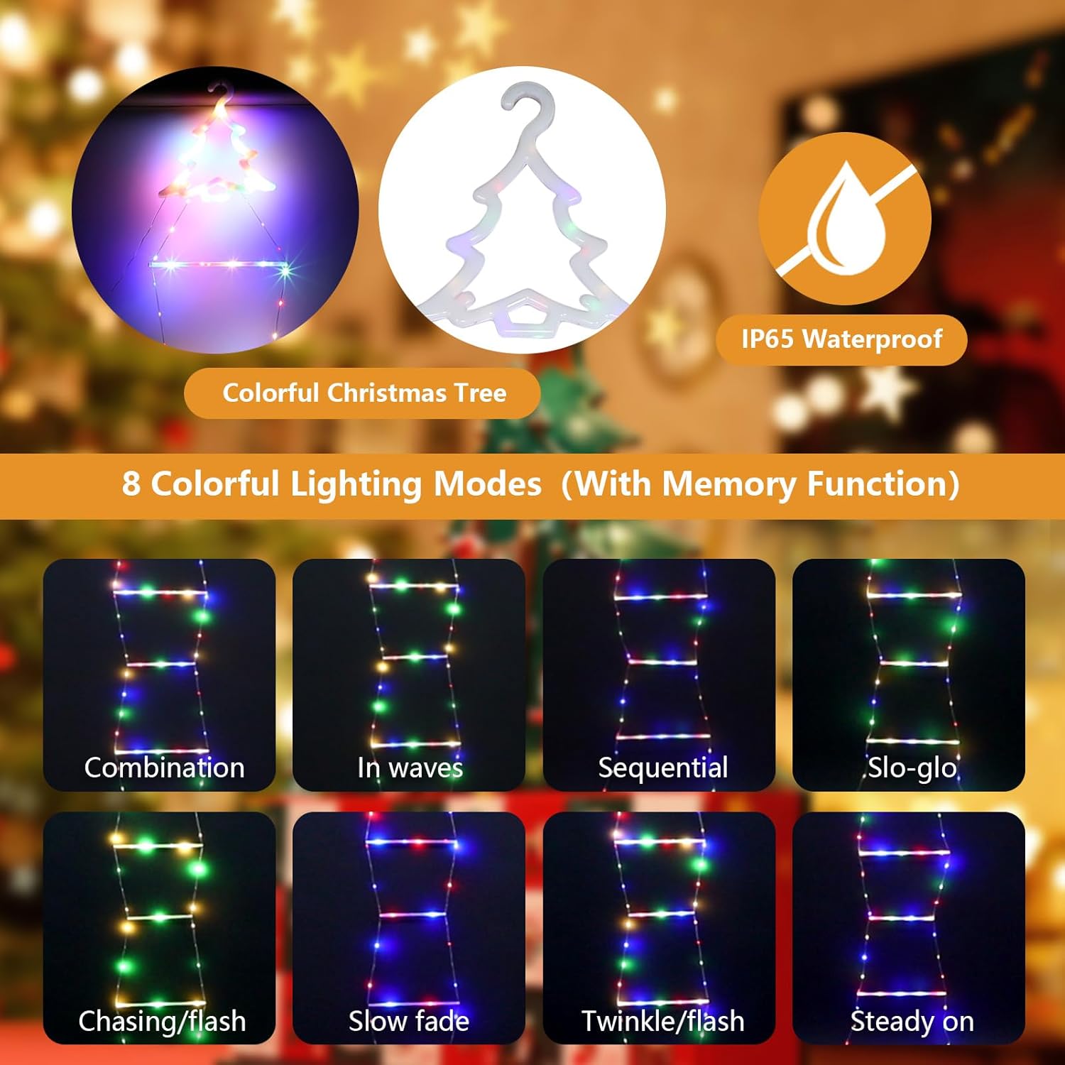 Luces de decoración de Navidad LED para exteriores, luces de escalera de ZHOLAH de 12 pies con Papá Noel trepador, multicolor, 8 modos de luz