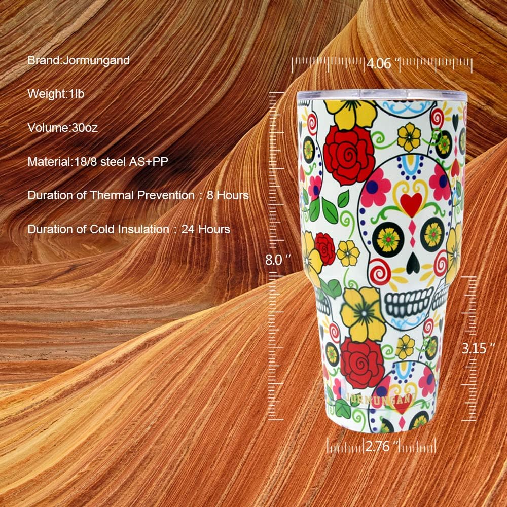 Jormungand Vaso de 30 onzas con pajilla, botella de agua de acero inoxidable aislada al vacío con tapas de repuesto, taza de café amigable con tapa