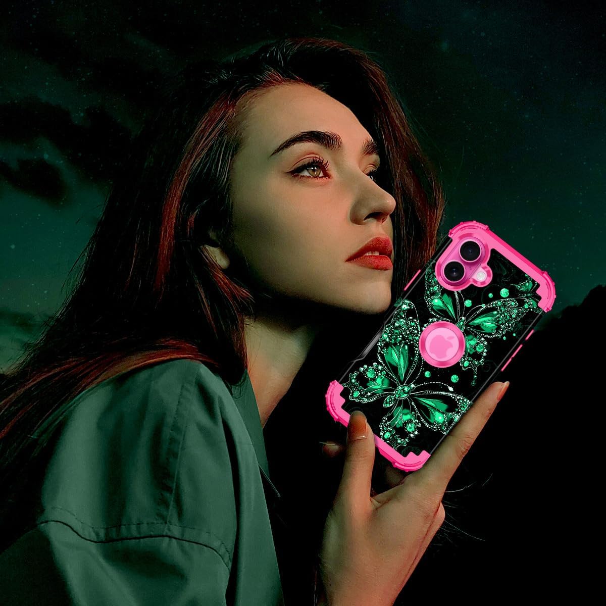 Casetego Funda para iPhone 16 Plus, que brilla en la oscuridad, tres capas, resistente, a prueba de golpes, protección completa, policarbonato duro