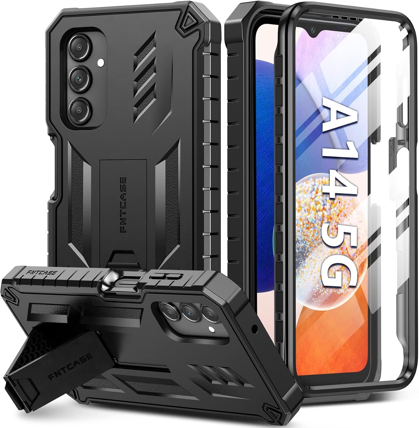 FNTCASE for Samsung Galaxy A14-5G Case Dual-Layer Protective Textured Shockproof Rugged TPU Cover with Kickstand  Military Grade Drop Protection