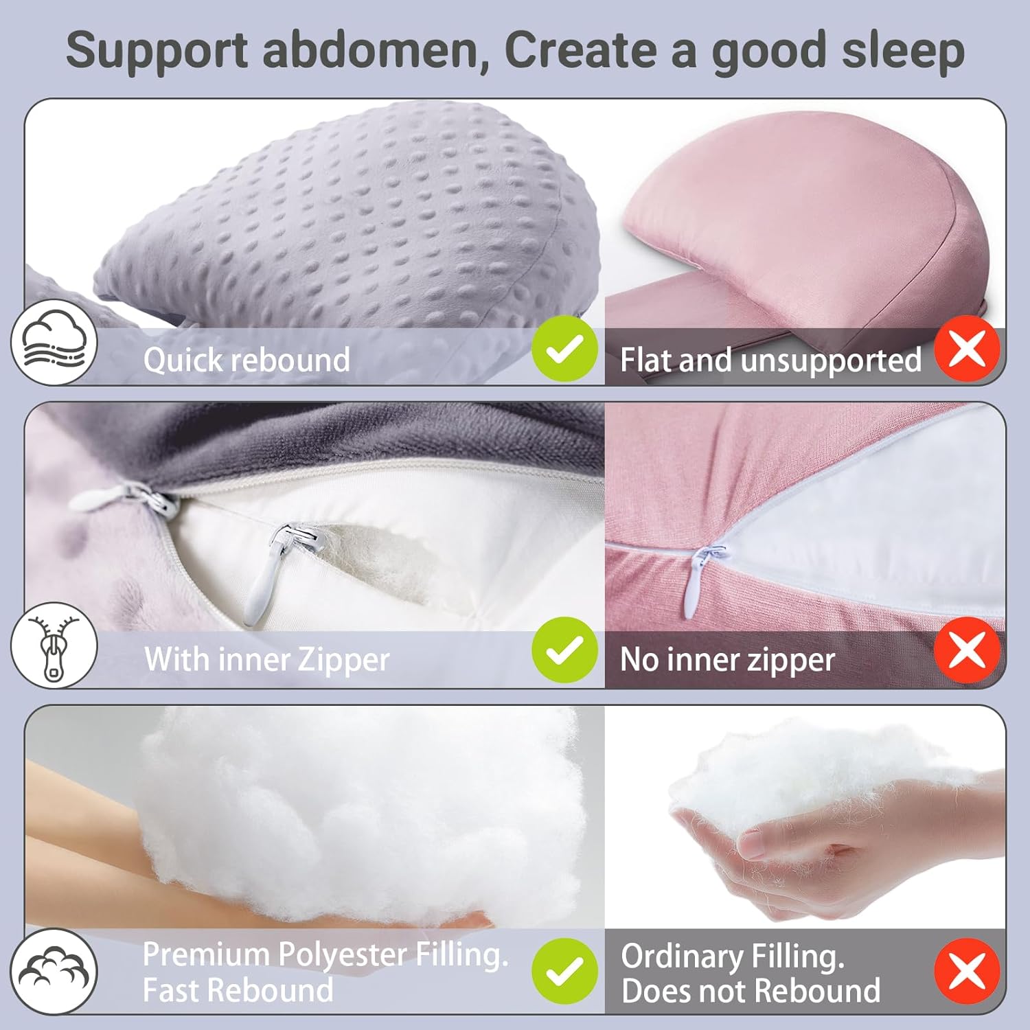 neexan Almohada de dormir para embarazo, almohada de cuña suave para el abdomen, soporte de espalda y piernas, funda de almohada ajustable (gris)