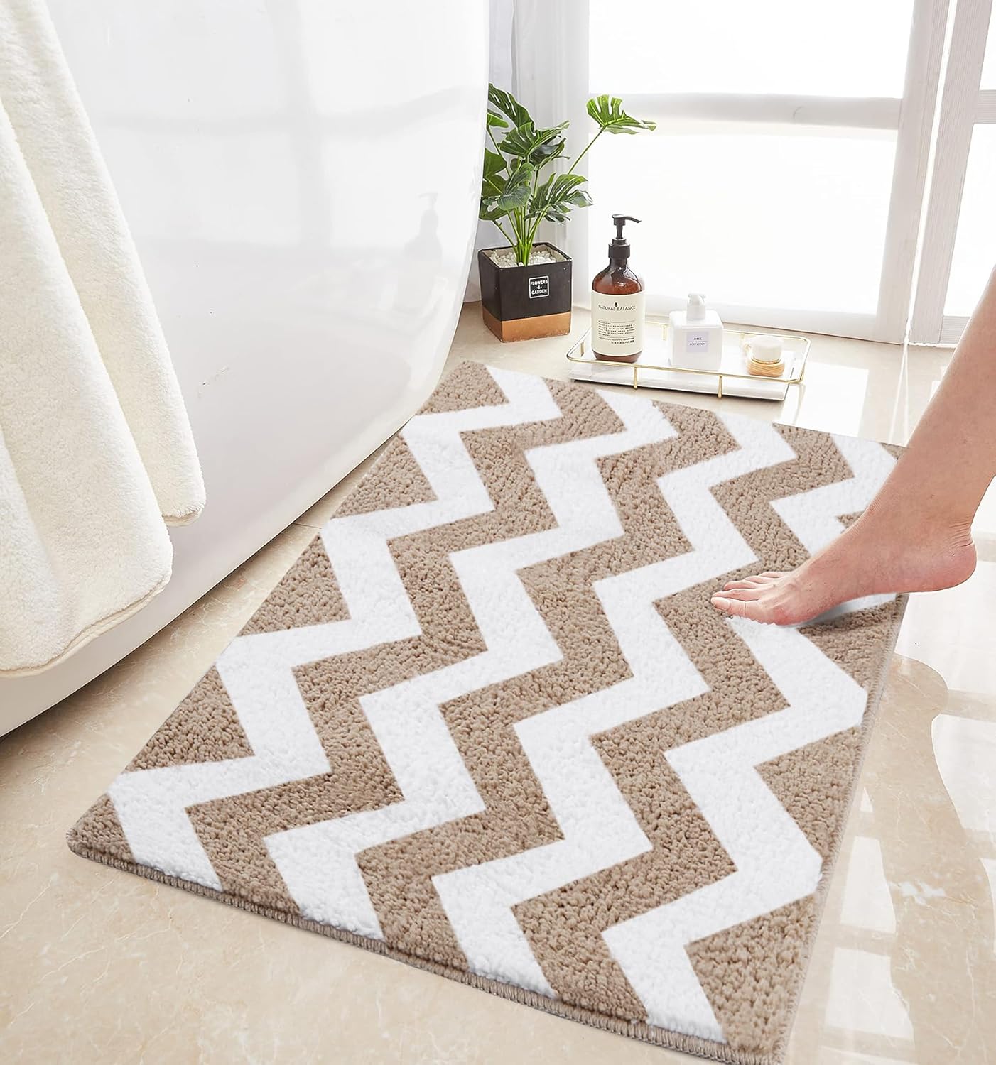 Carmoion Alfombra de baño de felpa de microfibra antideslizante, lavable a máquina y súper absorbente, cómoda y suave alfombra de baño para bañera,