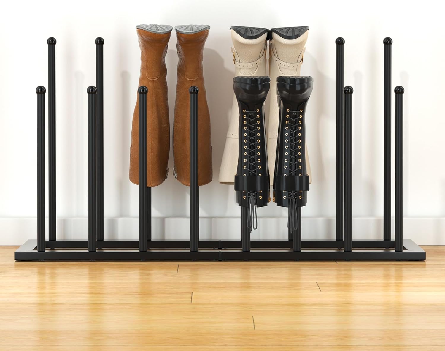 Urban Deco Zapateros de pie independientes, organizador de botas para botas altas, estante de metal negro para botas de 8 pares, organizador de