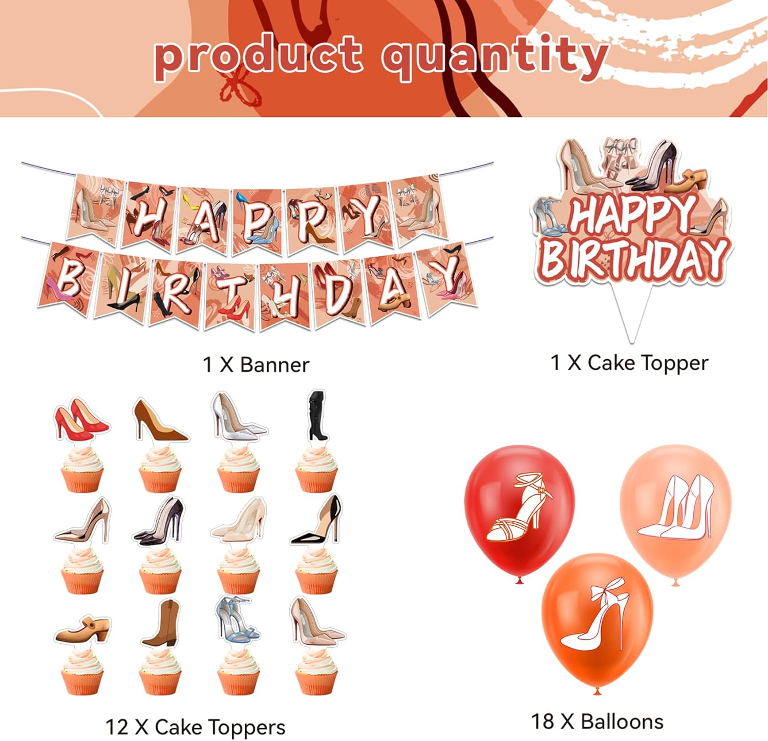Tacones altos, decoraciones de fiesta de cumpleaños, suministros de fiesta de tacón alto, incluye tacones altos, pancarta de cumpleaños, decoración