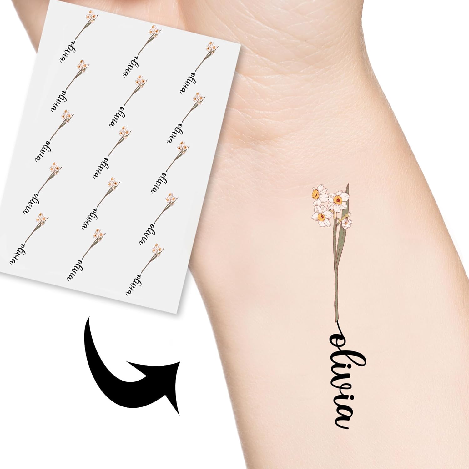 Tatuajes temporales personalizados con flor de cumpleaños, nombre de diciembre, texto, tatuajes fotográficos personalizados para adultos, parejas,
