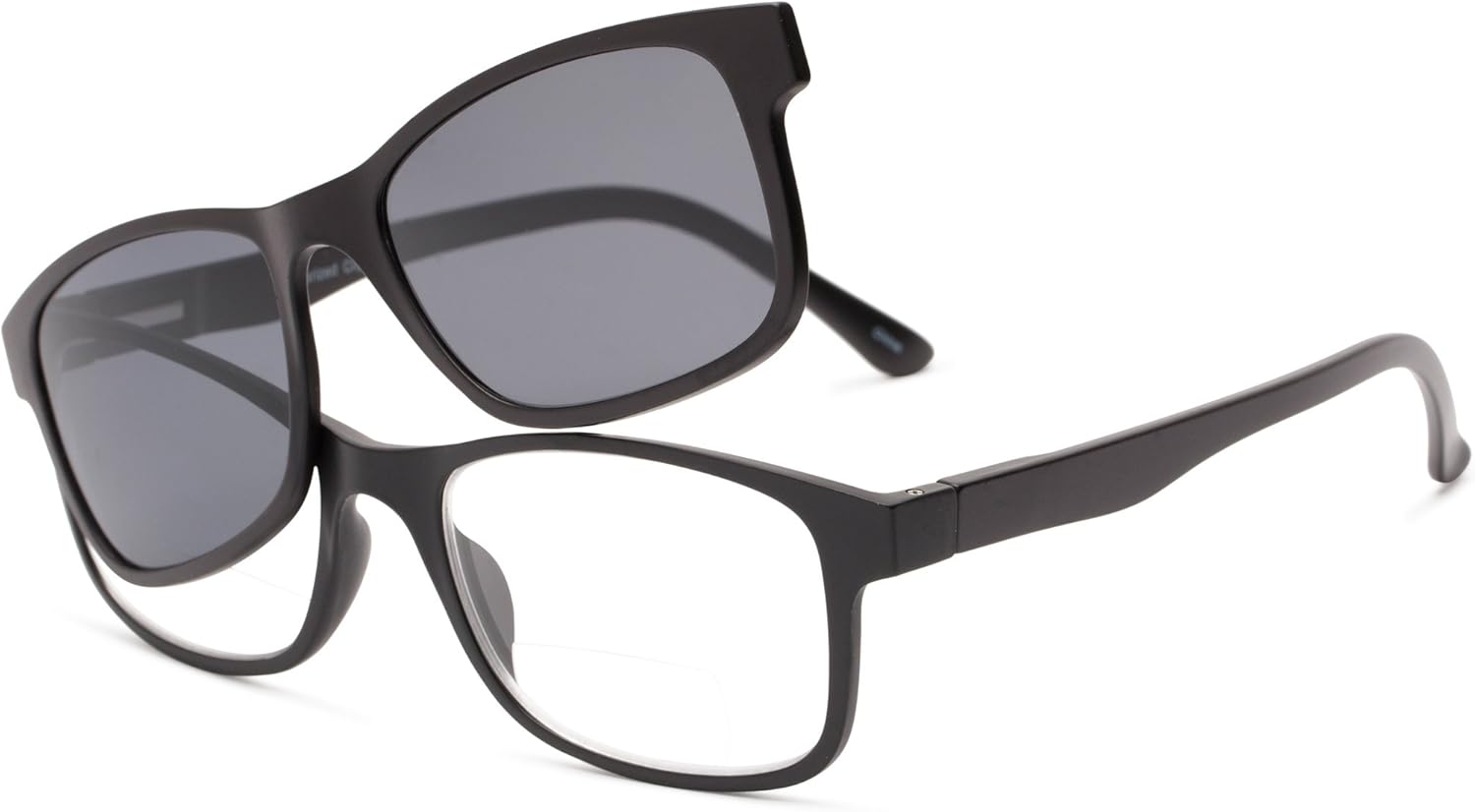 Gafas de sol de lectura bifocales cuadradas retro en negro con lentes ahumadas de Readers.com  The Peace Polarized Magnetic  +1.25