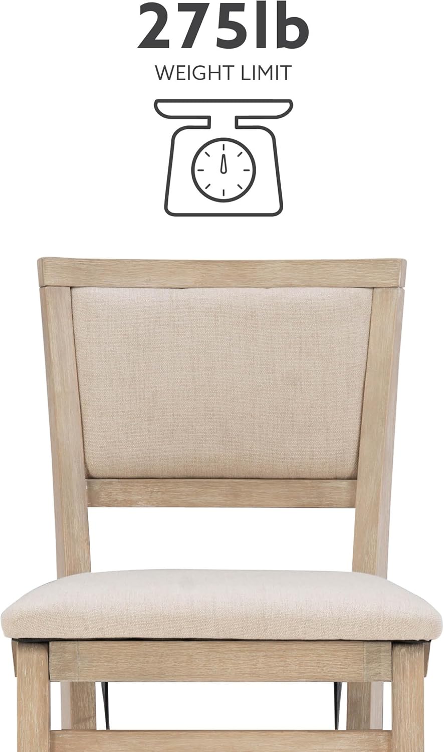 Linon Keira Taburete plegable de madera rústica natural con asiento tapizado beige y respaldo
