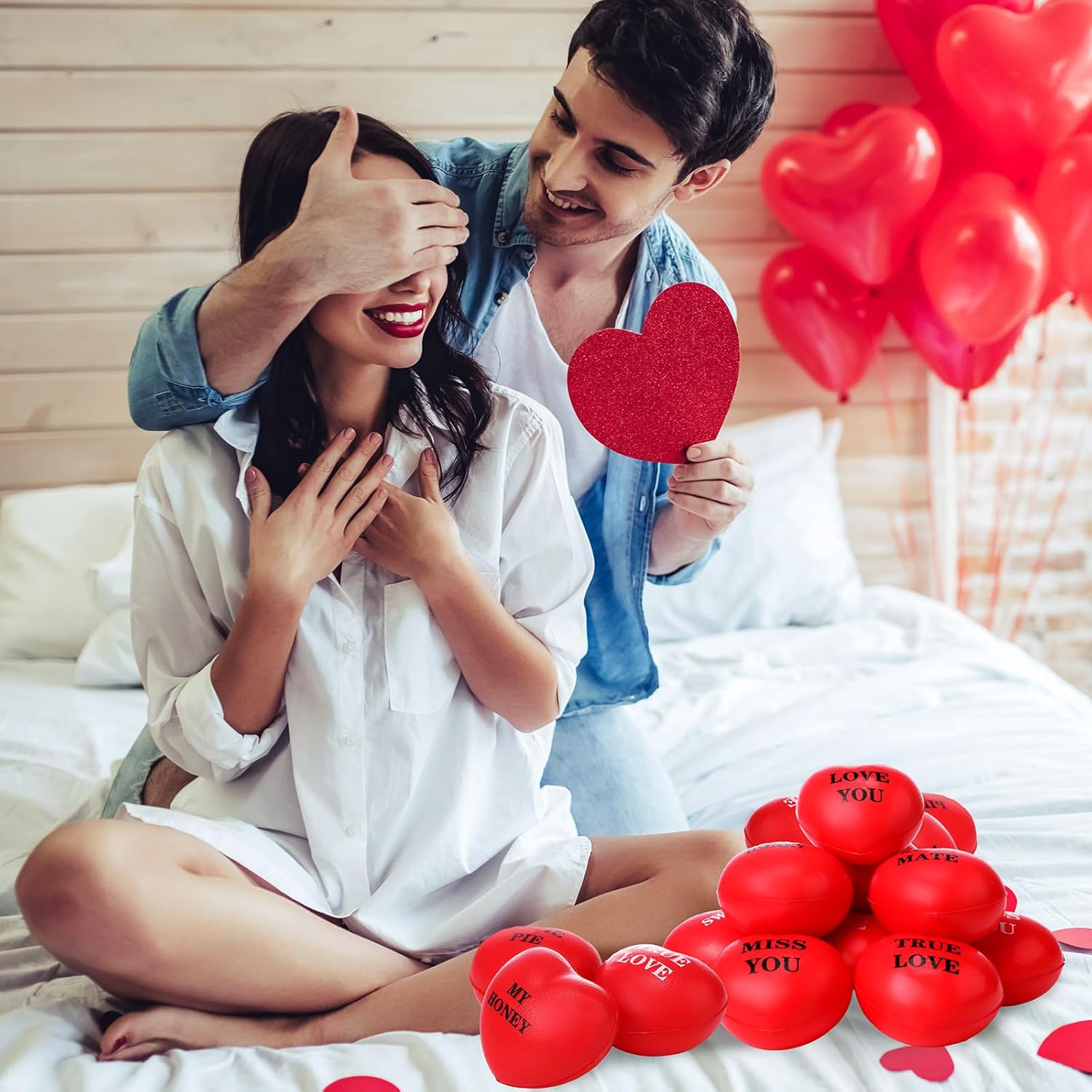 108 bolas de estrés con forma de corazón para el día de San Valentín, bolas rojas para apretar, bolas de espuma para aliviar el estrés, minibolas de