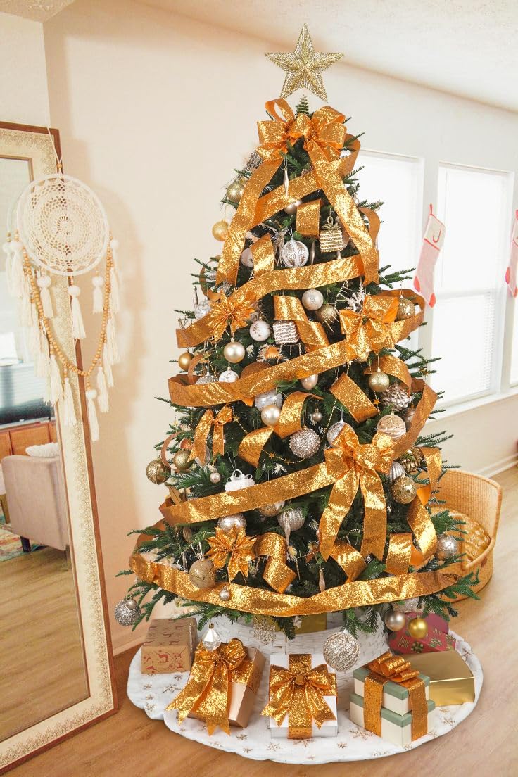 AIMUDI Cinta naranja quemada con alambre de 2.5 pulgadas, cinta naranja de Navidad para decoración de árbol de Navidad, otoño, Acción de Gracias,