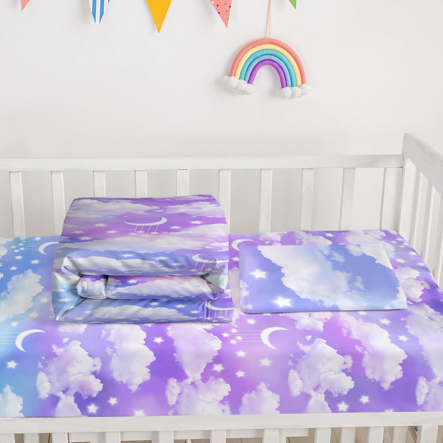 Axolotl Moon Stars – Juego de ropa de cama para cuna para niñas, juego de cama de 3 piezas para cuna de bebé, juego de cama suave con edredón,