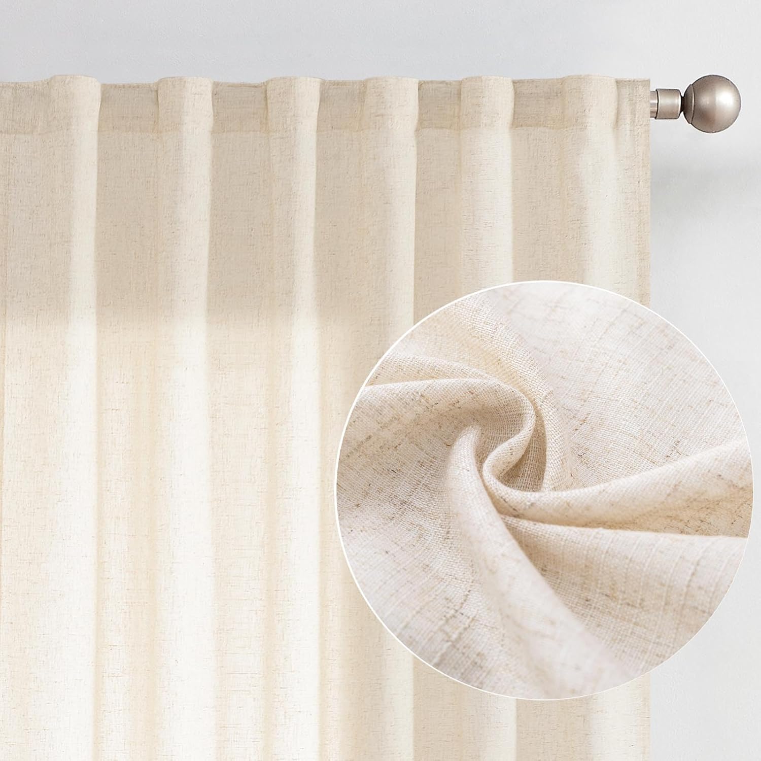 JINCHAN cortinas de mezcla de lino para sala de estar, con bolsillo para cortinero y trabillas traseras, paneles para dormitorio y puerta de patio,