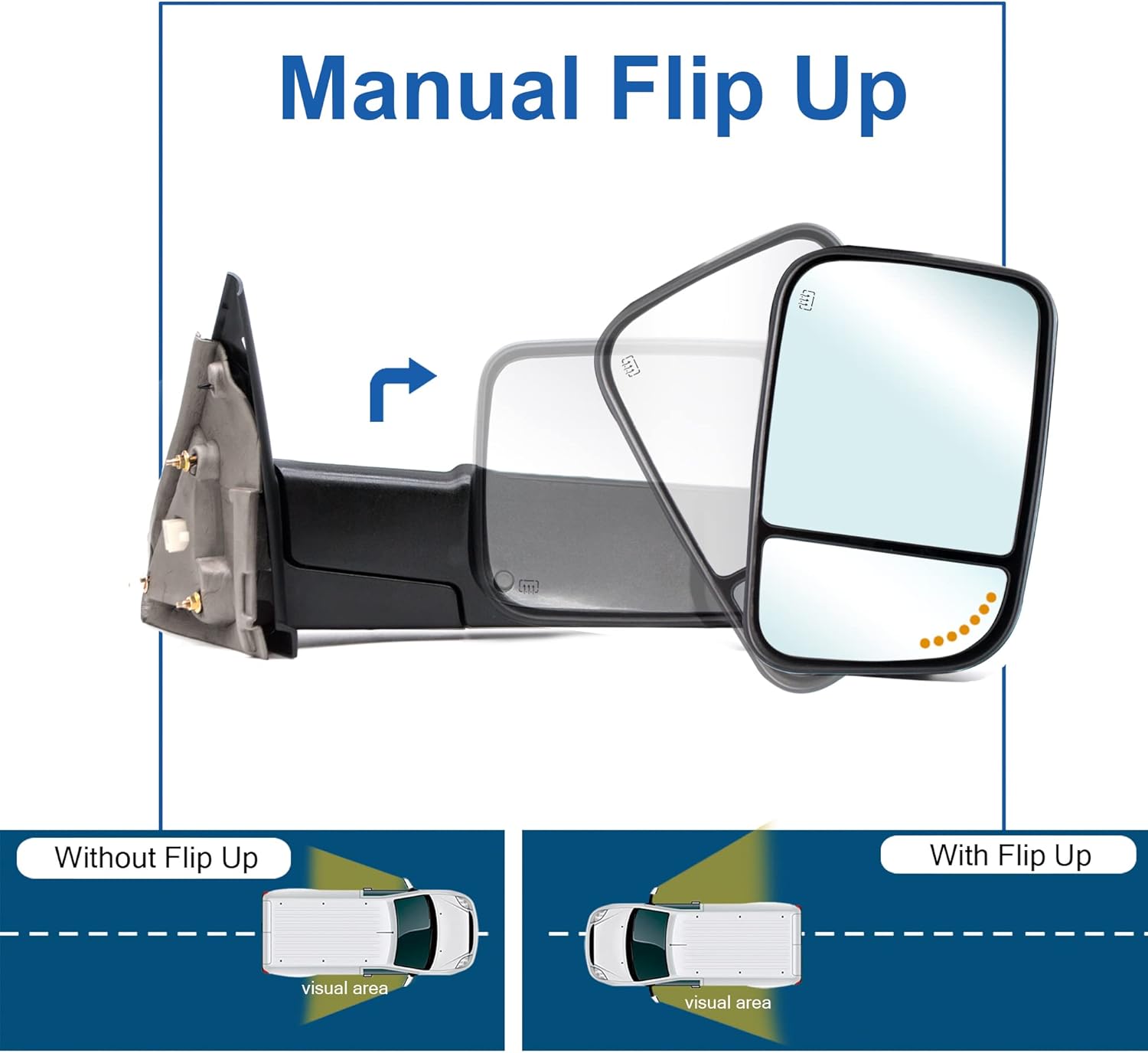 JZSUPER Estilo mejorado Espejos de remolque aptos para Dodge Ram 1500 2002-2008, Ram 2500 3500 2003-2009 con señal de flecha calentada eléctrica en