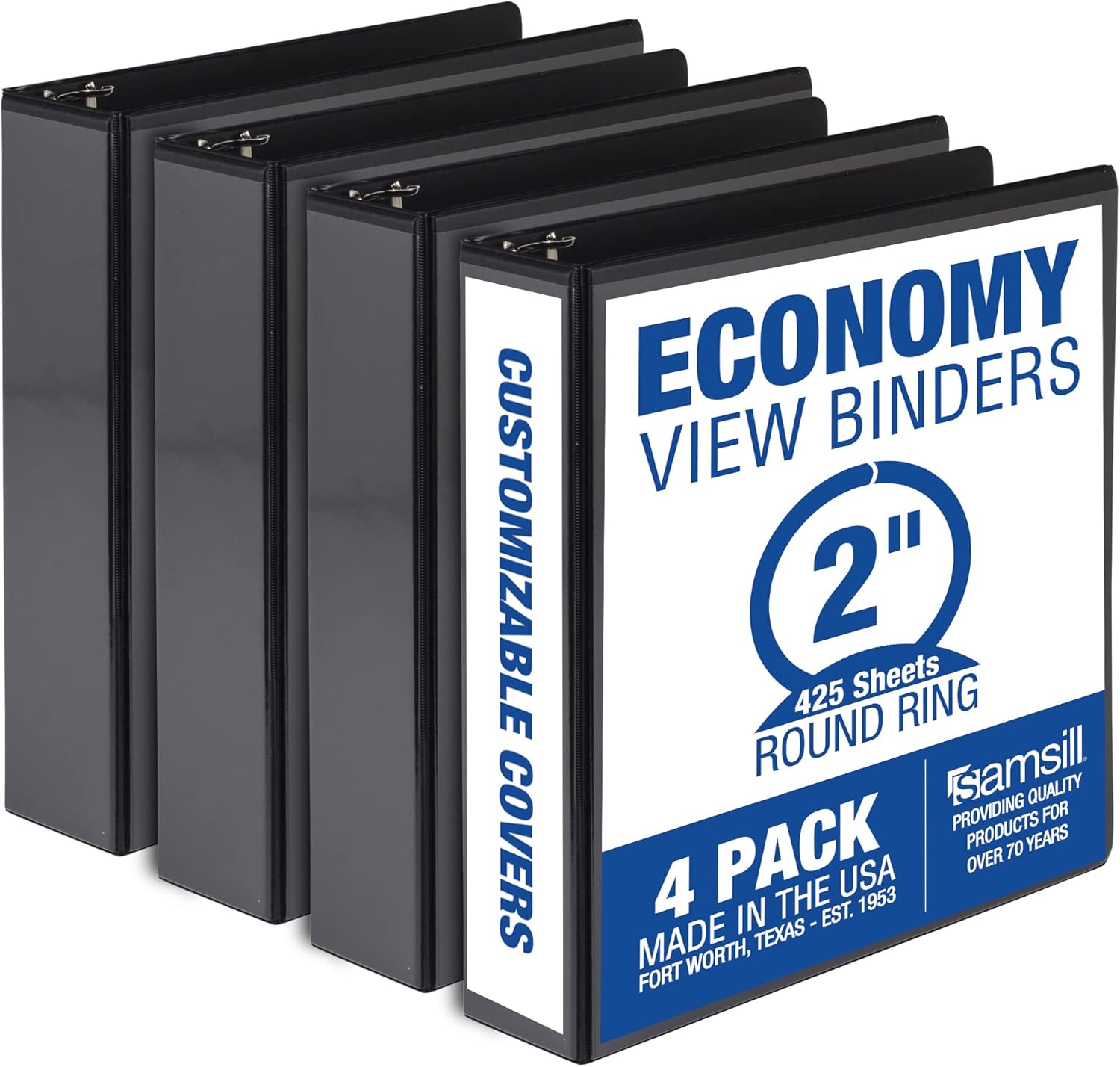 Samsill Economy – Carpeta de 3 anillos redondos de 2 pulgadas, color negro, paquete de 4 (MP48560) y carpeta económica de 3 anillos de 3 pulgadas,
