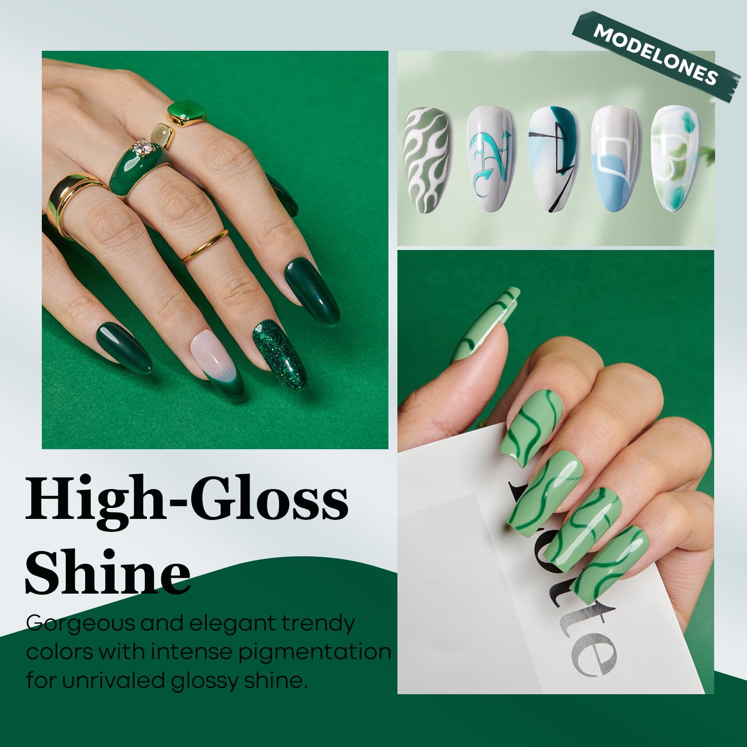 modelones Juego de esmaltes de uñas de gel, 6 colores, gris brumoso, verde oscuro, kit de esmalte de gel con purpurina, verde salvia, azul bebé,
