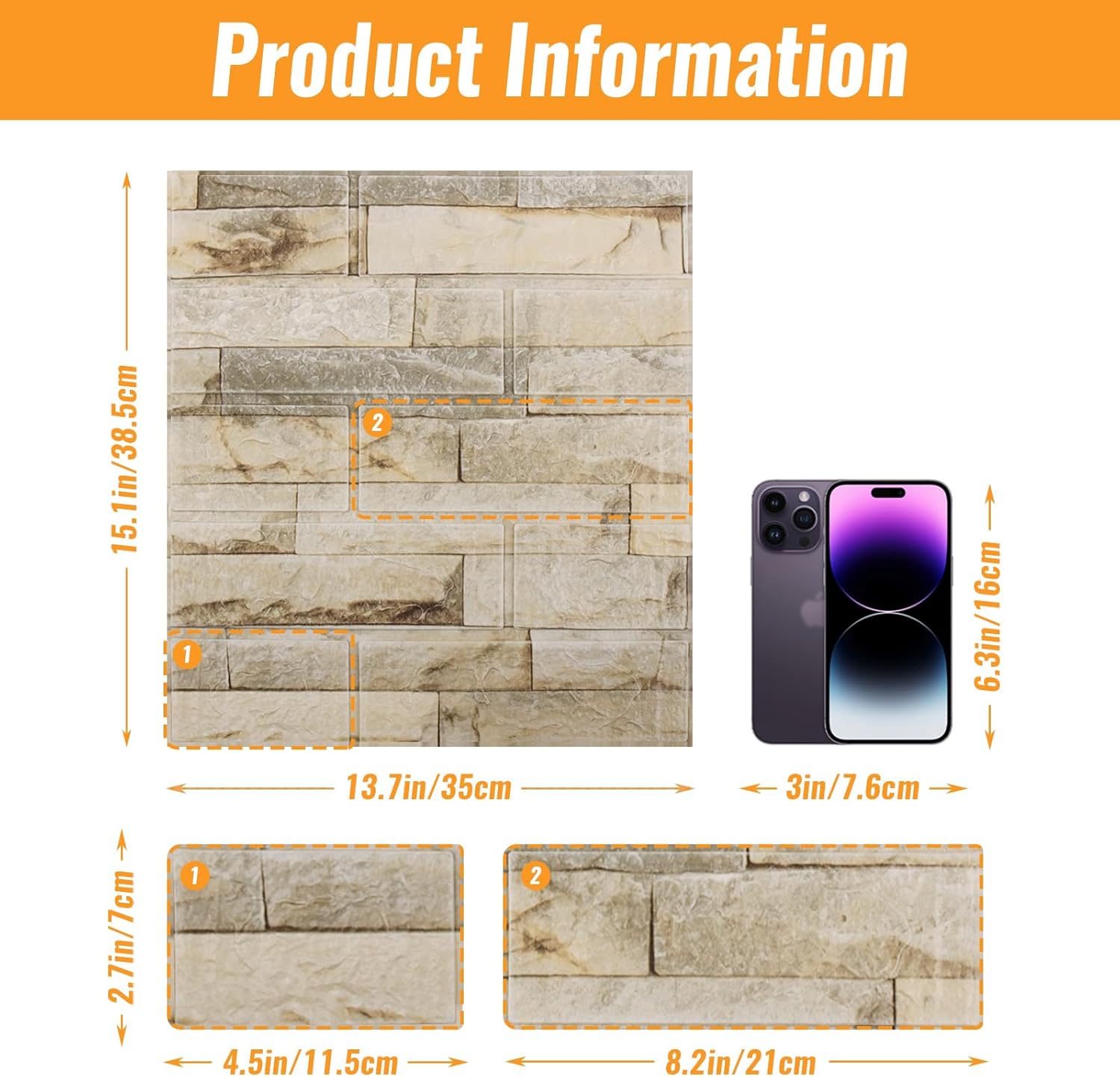 WAPANE Papel tapiz de ladrillo 3D, 40 paneles de pared 3D autoadhesivos, papel tapiz extraíble, impermeable, espuma de polietileno, pintable, para