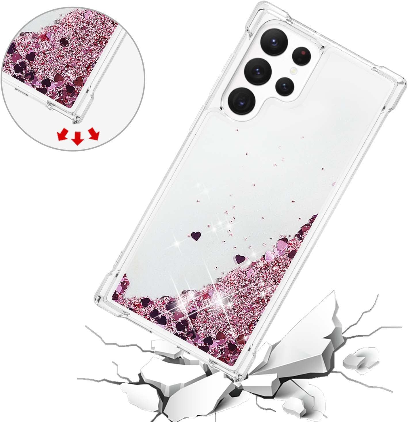 Funda para Galaxy S23 Ultra, funda transparente líquida con purpurina flotante de arena movediza a prueba de golpes, funda protectora de silicona