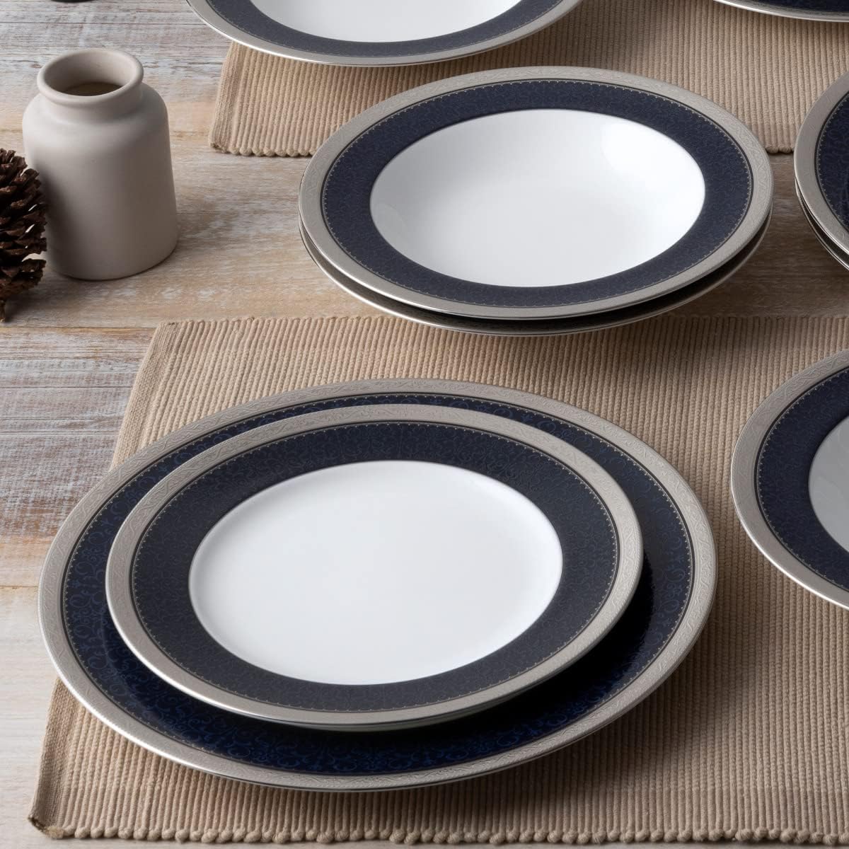 Noritake Odessa Cobalt Platinum – Juego de 12 piezas, color azulblanco