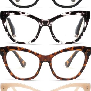 JM Paquete de 4 lentes de lectura Cateye con bloqueo de luz azul, lector de computadora para mujeres y hombres, bisagra de resorte JM Paquete de 4 lentes de lectura Cateye con bloqueo de luz azul, lector de computadora para mujeres y hombres, bisagra de resorte