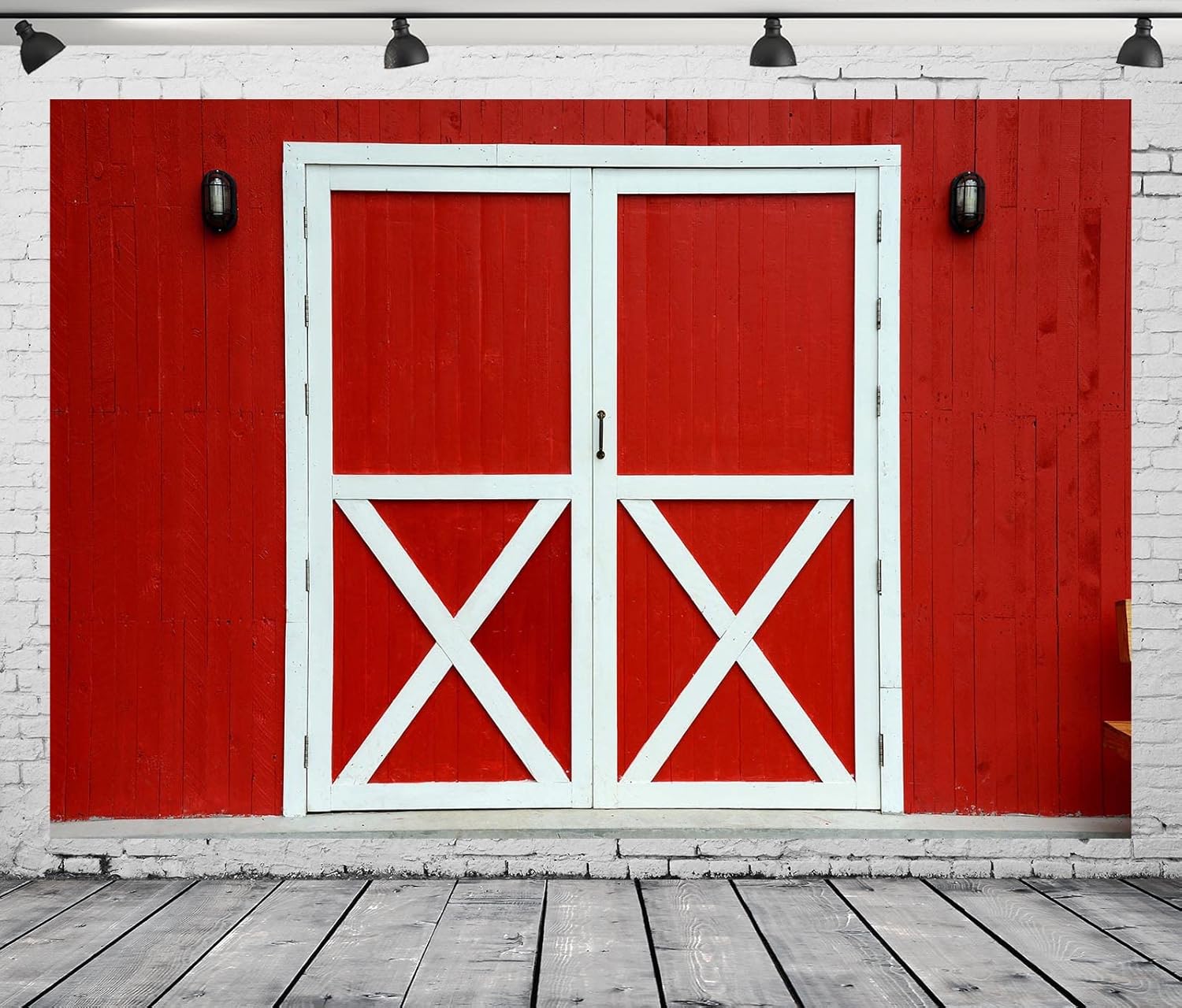 BELECO Telón de fondo rojo de granja de 8 x 6 pies para fotografía de granja, puerta de granero de madera rústica, fondo de escena del país