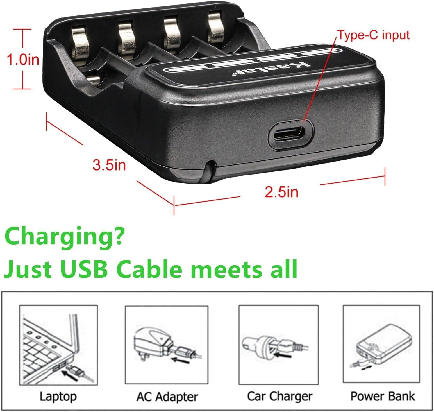 Kastar AAAJ 1.2V 1000mAh Ni-MH Batería CMH4 Cargador USB inteligente compatible con Panasonic KX-TG9541B KX-TG9542 KX-TG9542B KX-TG9543B KX-TG9544B