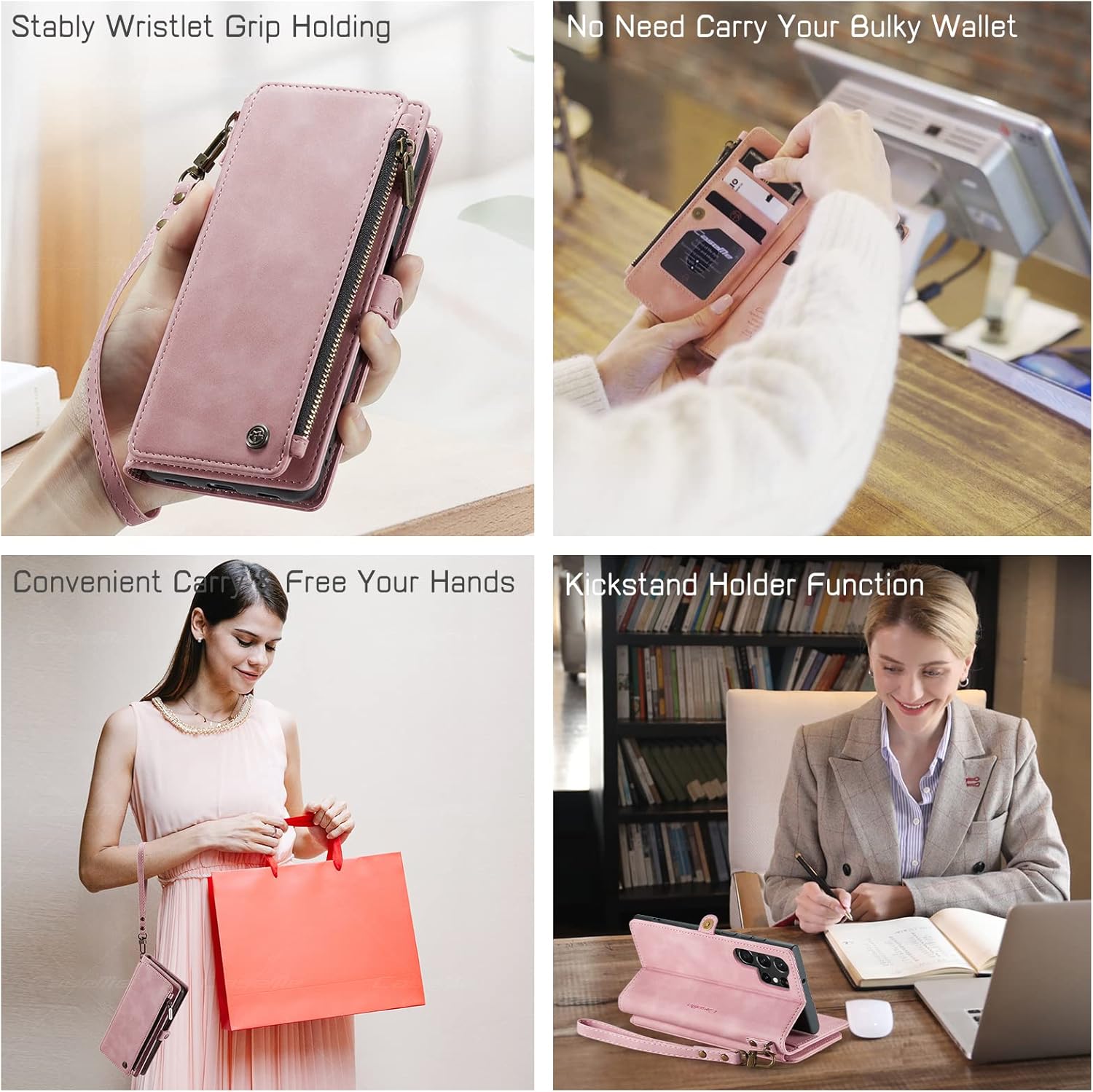 Defencase Funda para Samsung Galaxy S23 Ultra, para Samsung S23 Ultra Wallet para mujeres y hombres, funda de piel sintética de moda con correa