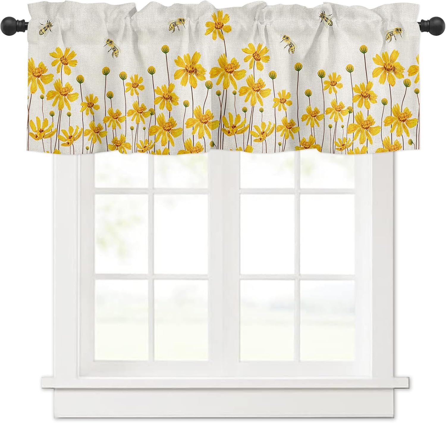 Artwork Store Cenefa de cortina para decoración de ventana de cocina, diseño de margaritas rústicas de 54 x 18 pulgadas, cortinas de tratamiento de