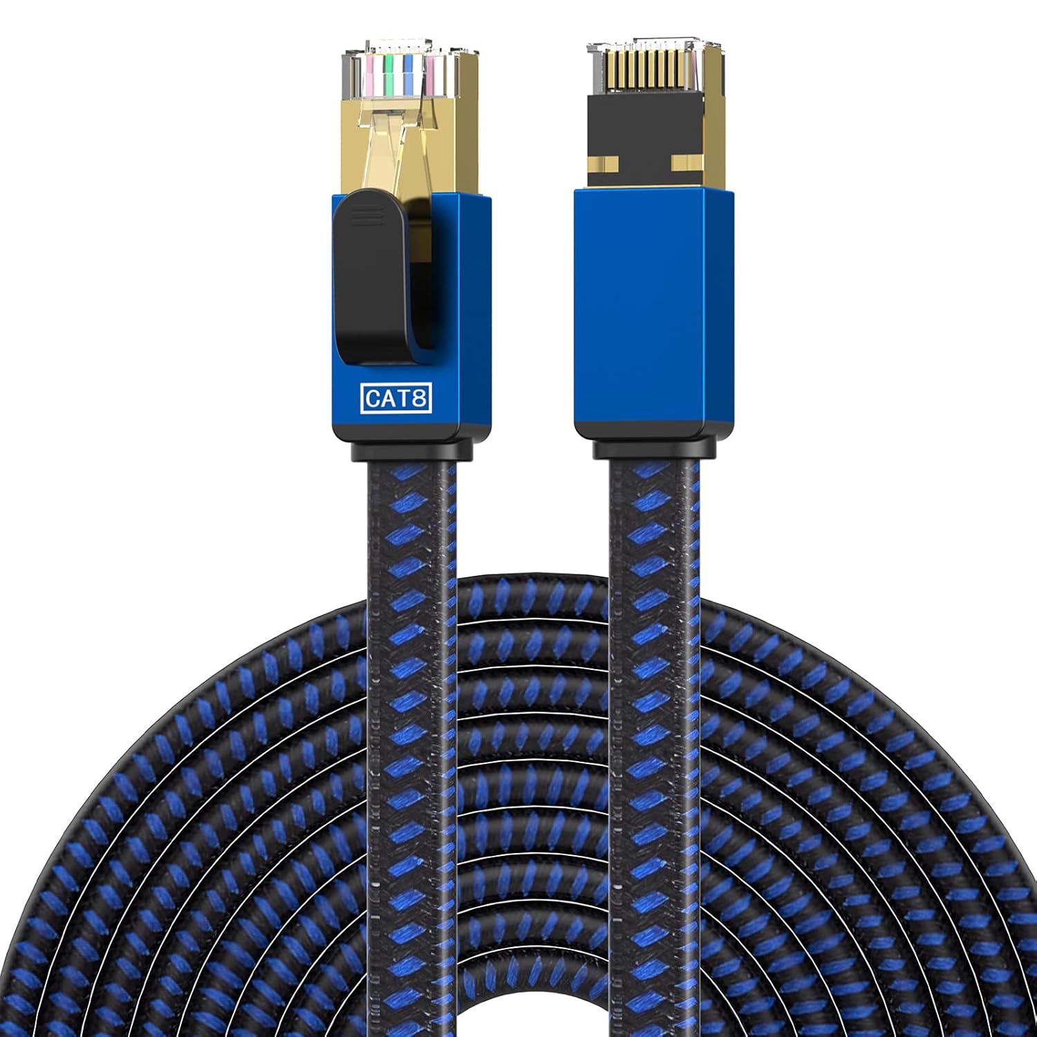 Cable Ethernet Cat 8 de 20 pies de alta velocidad, cable de red trenzado de nailon, conectores RJ45, cable LAN plano blindado SSTP, cables Ethernet