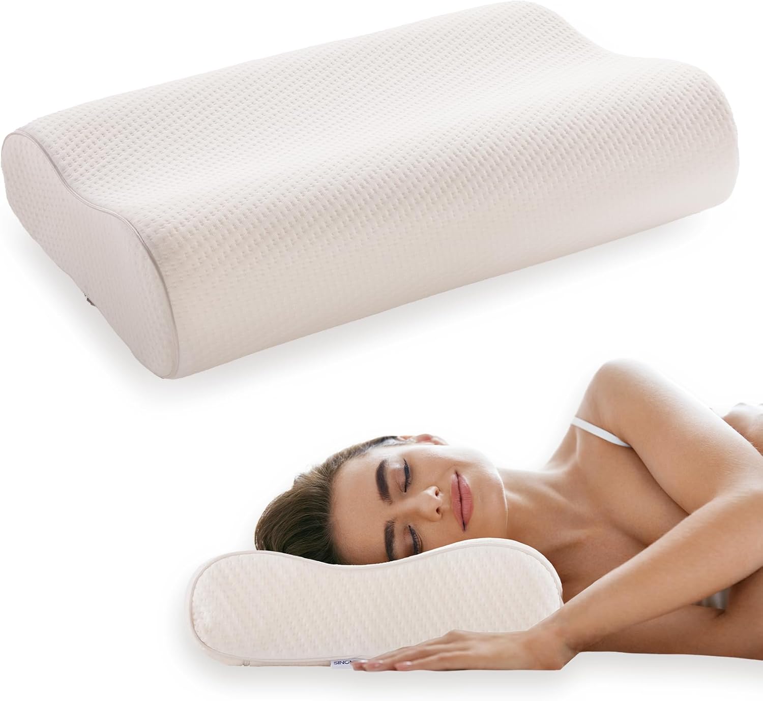 ZEO-SLEEP Almohada de espuma viscoelástica, almohada ortopédica cervical de enfriamiento para dormir de lado, espalda, boca abajo, almohada